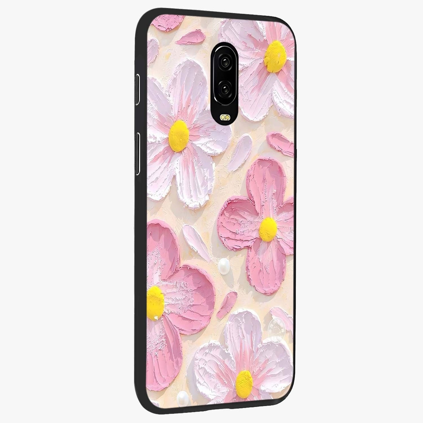 Blush Bloom Texture Glass Case upright view showcasing delicate blush floral texture with modern minimal style.