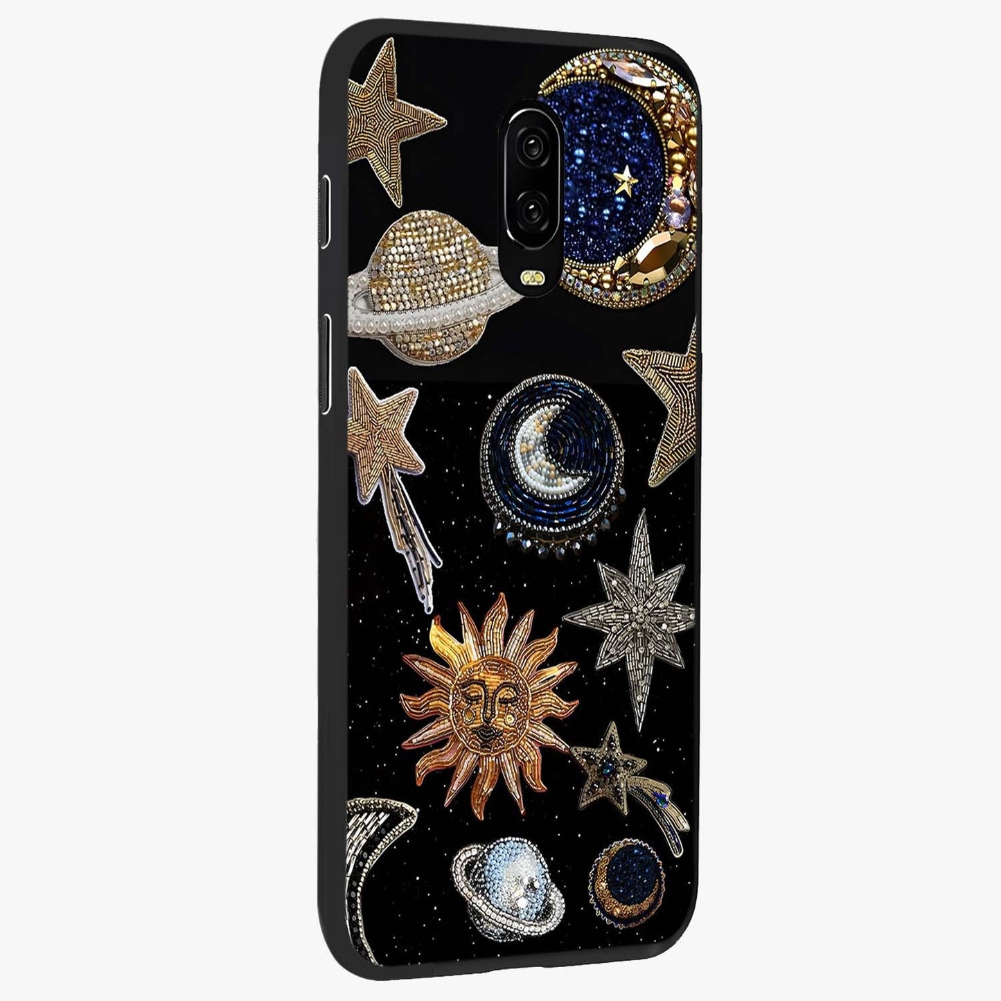 Celestial Gem Constellations Glass Case upright view showcasing cosmic constellation artwork with celestial aesthetic style.