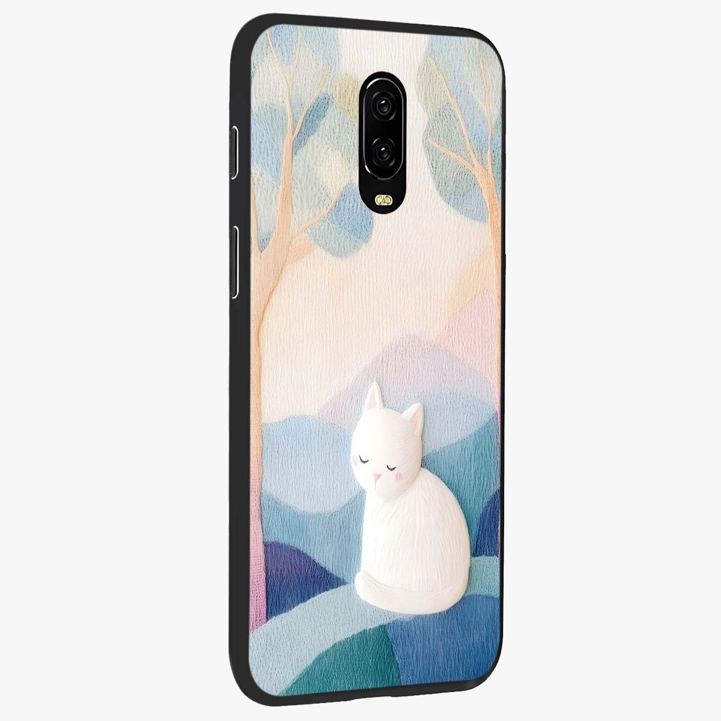 Cotton Dream Cat Glass Case upright view showcasing charming cat artwork with cozy dreamy theme.