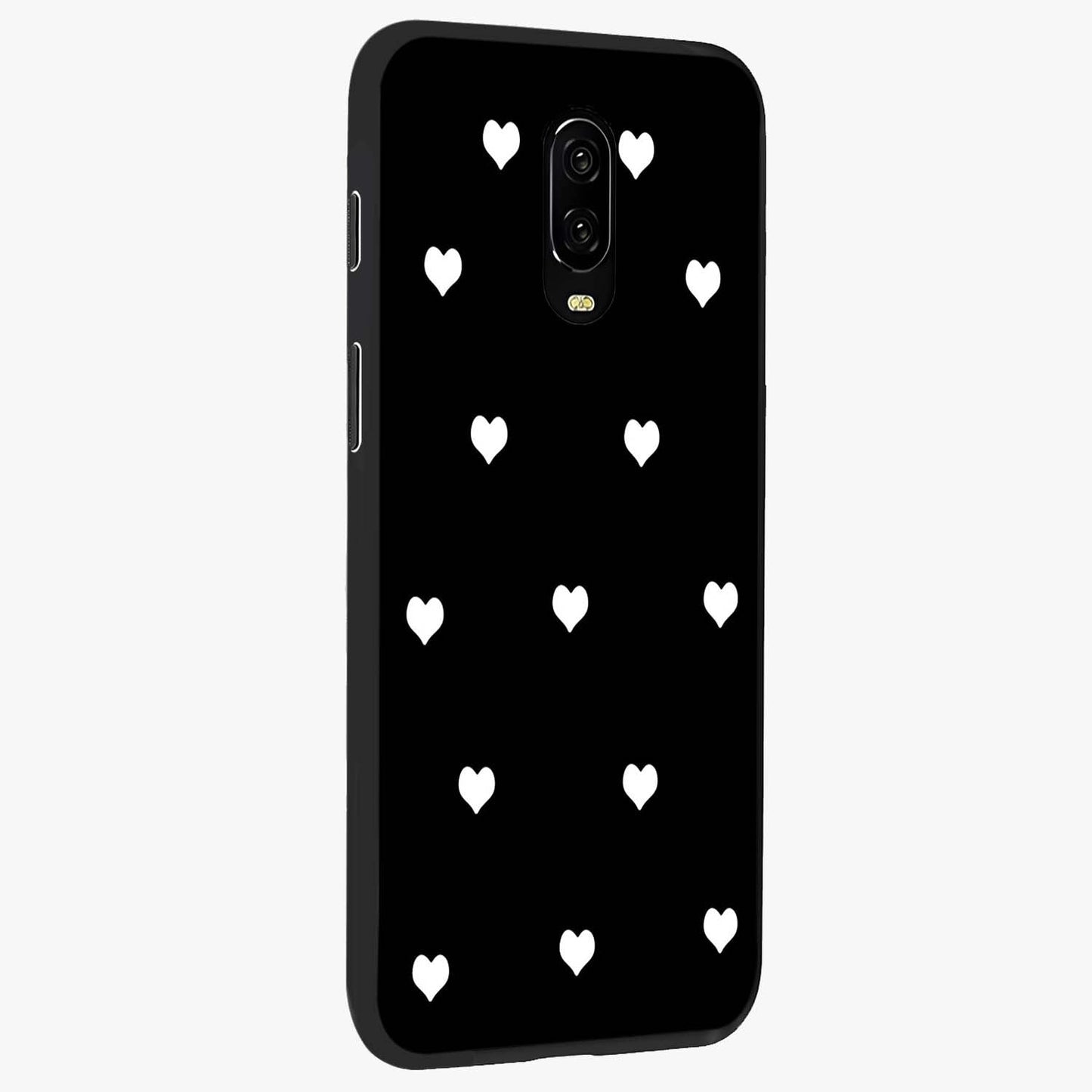 Cute And Simple White Hearts Glass Case upright view showcasing simple white hearts artwork with soft minimal theme.
