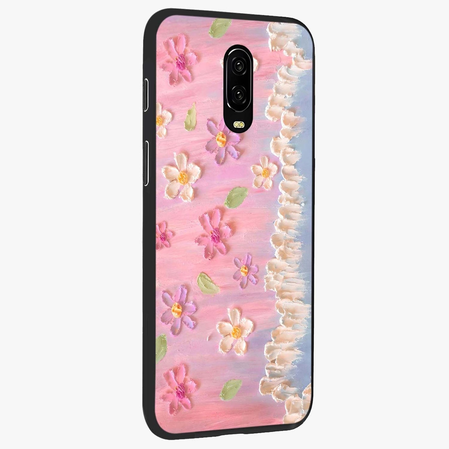 Dreamy Painted Garden Glass Case upright view showcasing vibrant floral garden artwork with artistic nature theme.