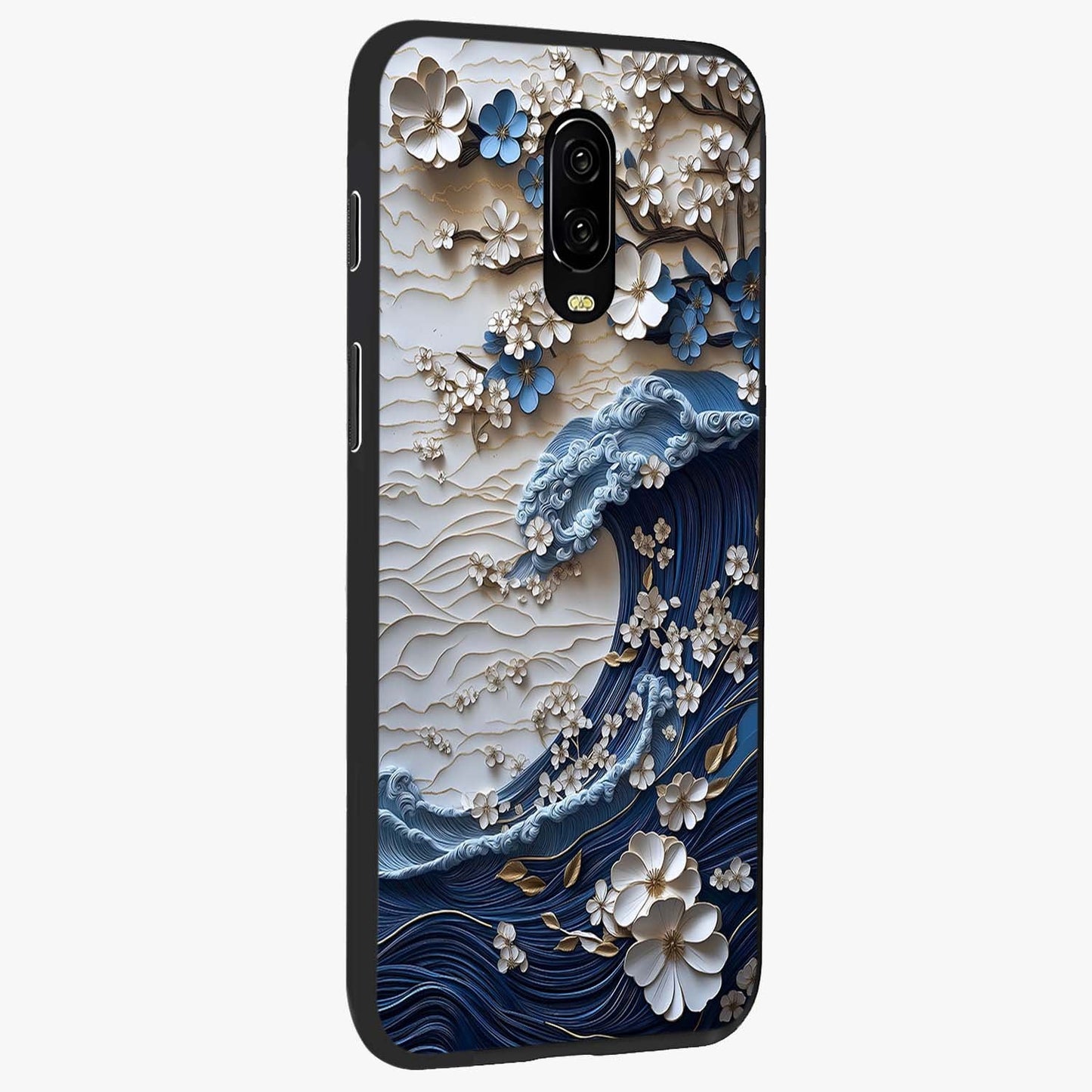Floral Wave Origami Glass Case upright view showcasing creative floral origami artwork with artistic decorative theme.