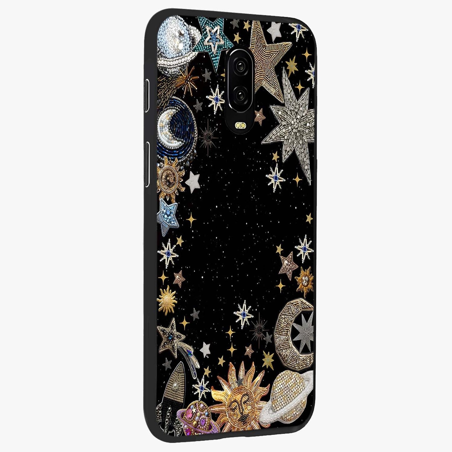 Galactic Jewel Stars Glass Case upright view showcasing glittering star jewel artwork with vibrant galaxy theme.