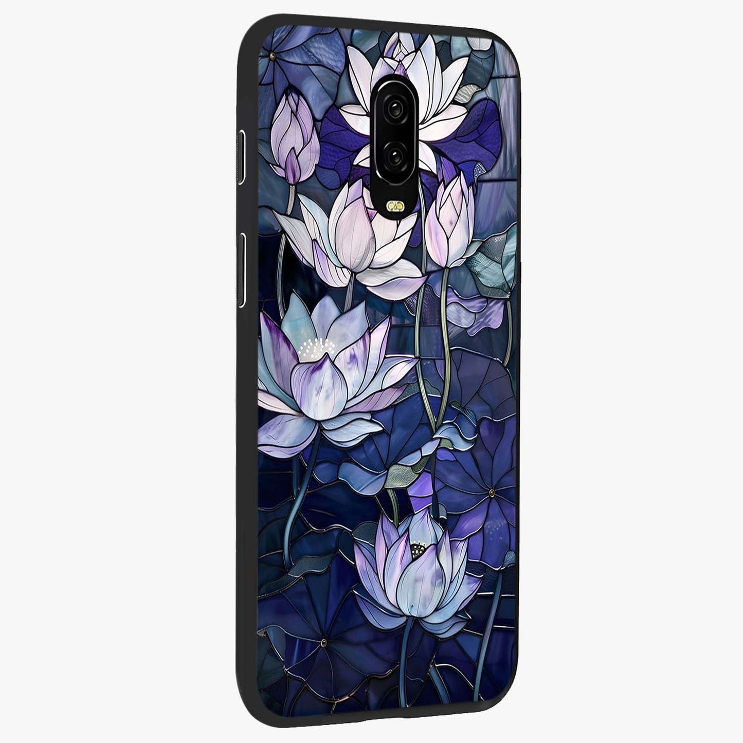 Gloss Petal Rush Glass Case upright view showcasing dynamic floral petal artwork with modern botanical theme.