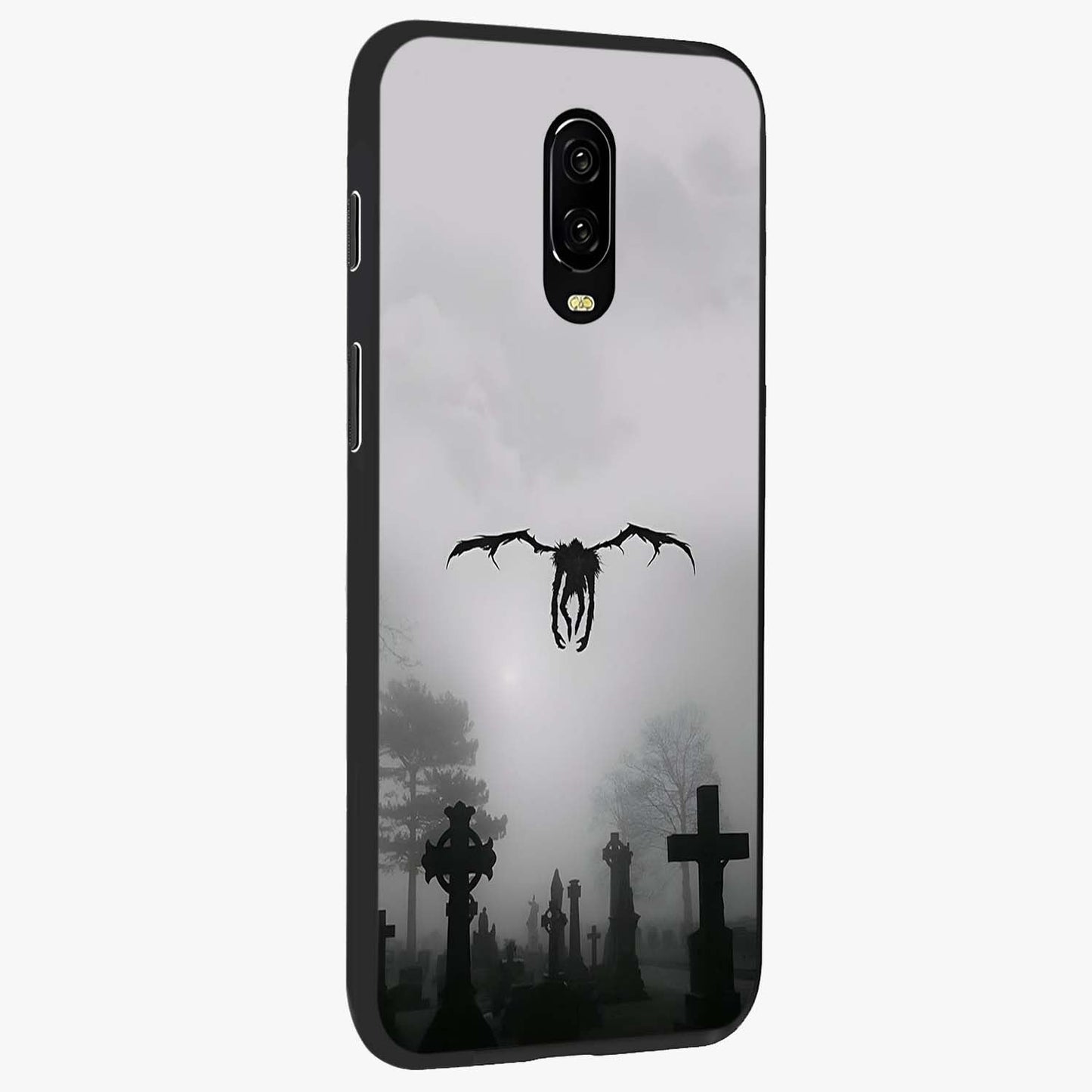 Graveyard Shadow Descent Glass Case upright view showcasing haunting graveyard artwork with dramatic dark theme.