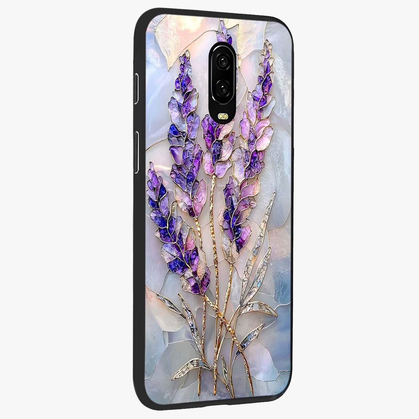Lavender Dream Glow Glass Case upright view showcasing radiant lavender glow artwork with calming dreamy theme.