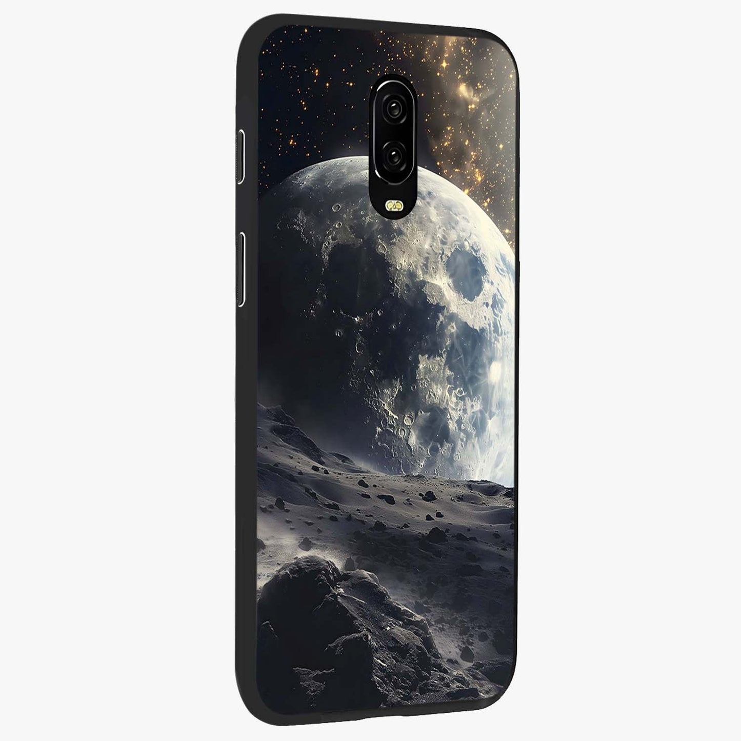 Lunar Horizon Glow Glass Case upright view showcasing radiant lunar artwork with calm cosmic theme.