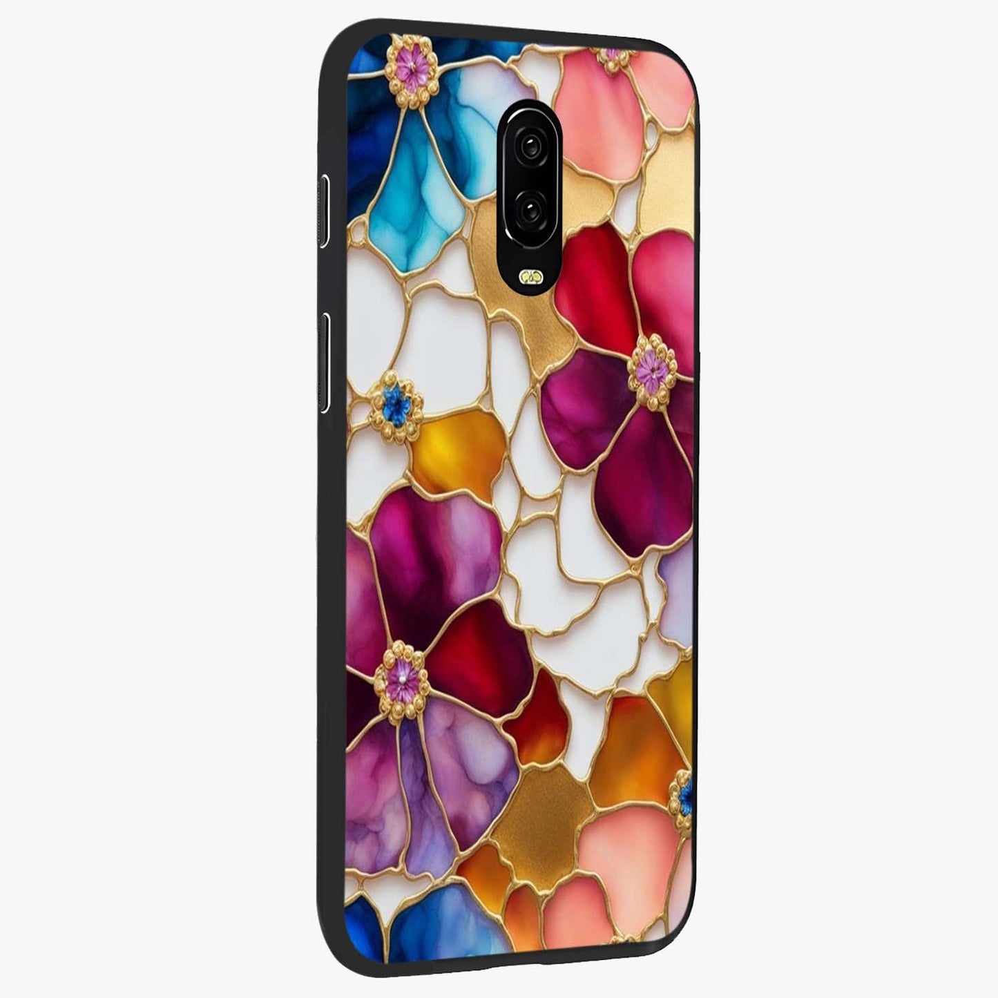 Marble Flower Pattern Glass Case upright view showcasing decorative marble flower artwork with refined style.