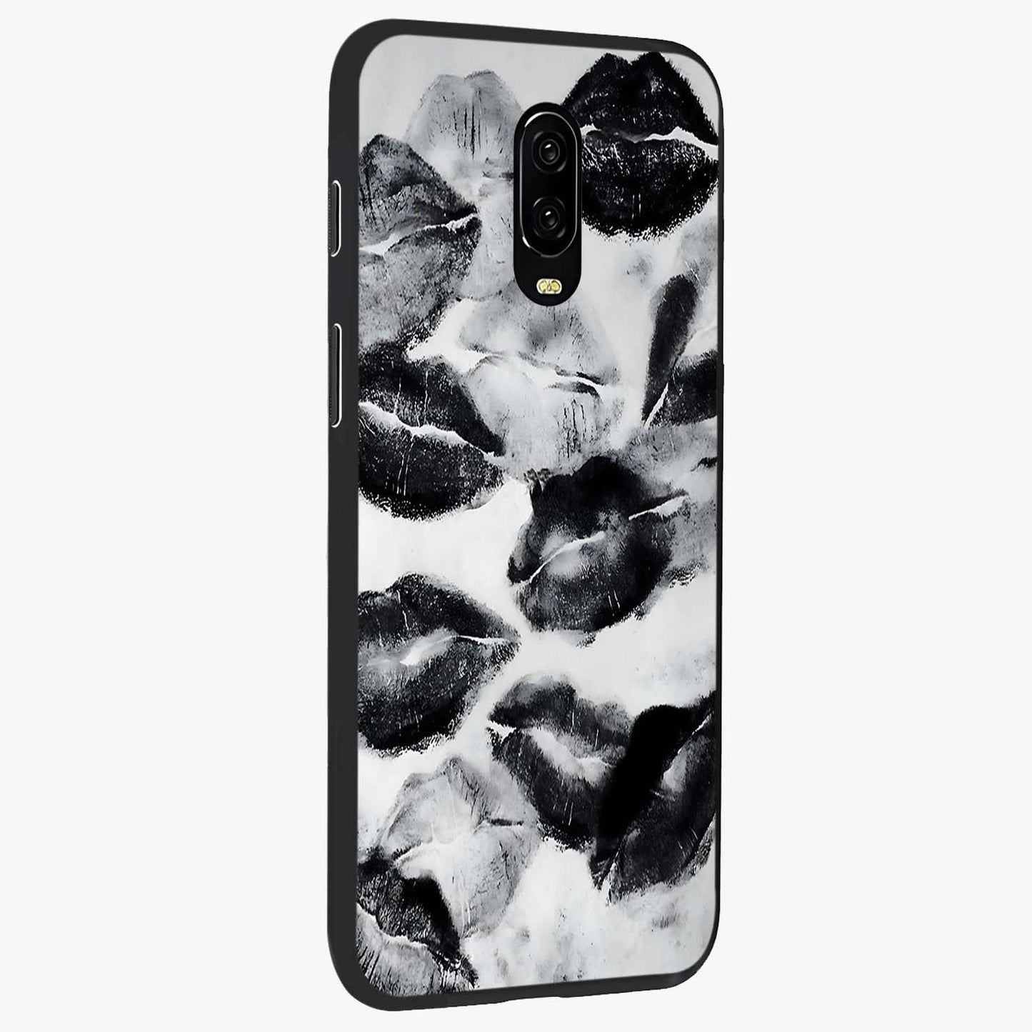 Midnight Kiss Marks Glass Case upright view showcasing stylish kiss mark artwork with trendy romantic theme.