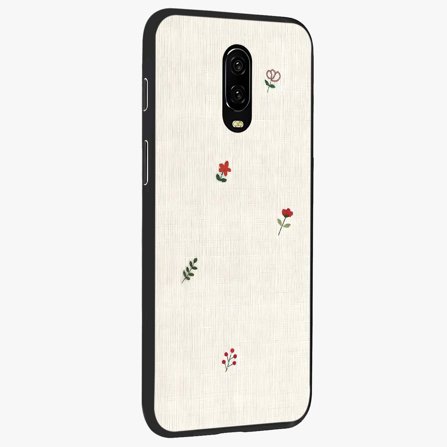 Minimal Petal Whispers Glass Case upright view showcasing elegant floral artwork with modern minimalist style.