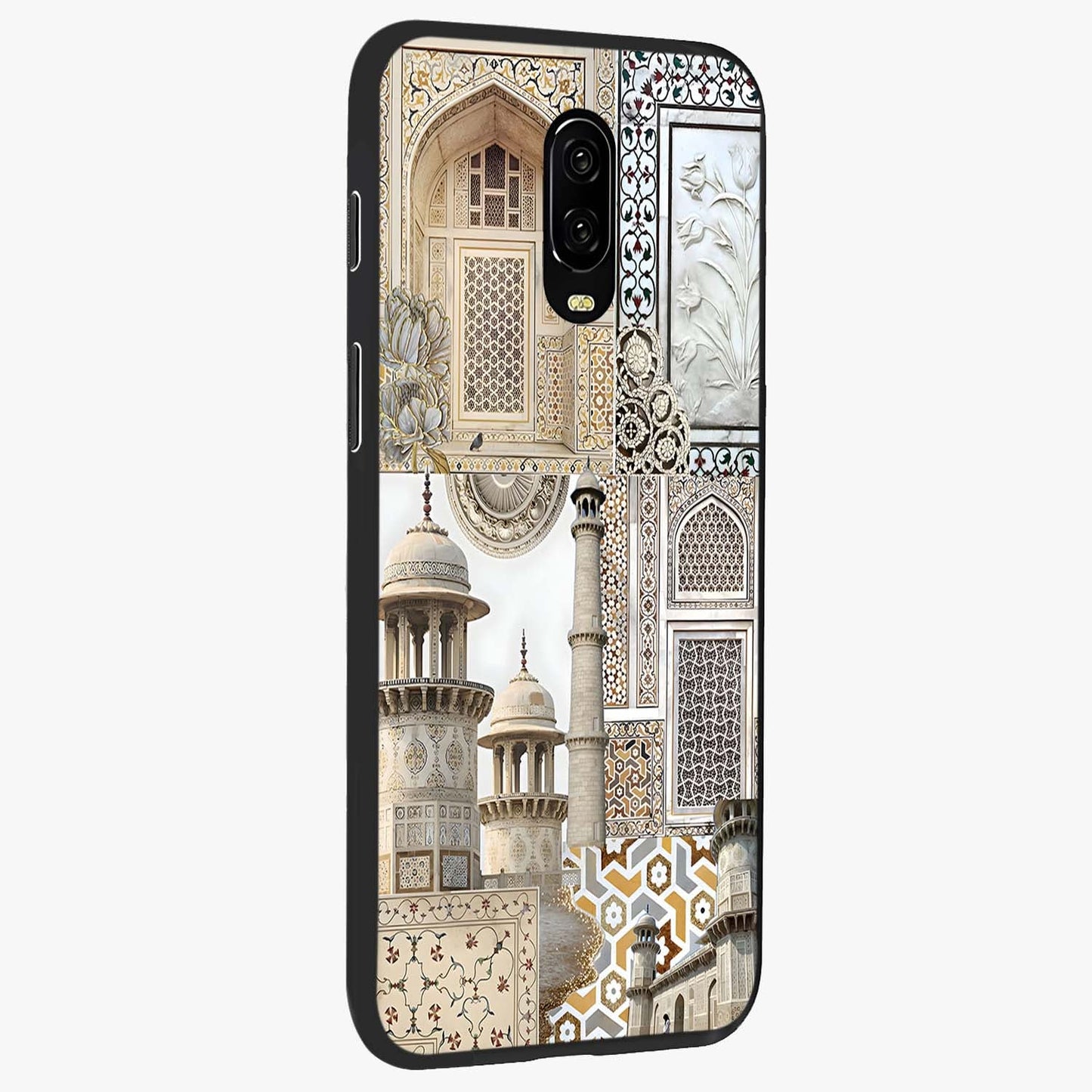 Mughal Marble Legacy Glass Case upright view showcasing ornate Mughal design with luxurious traditional theme.