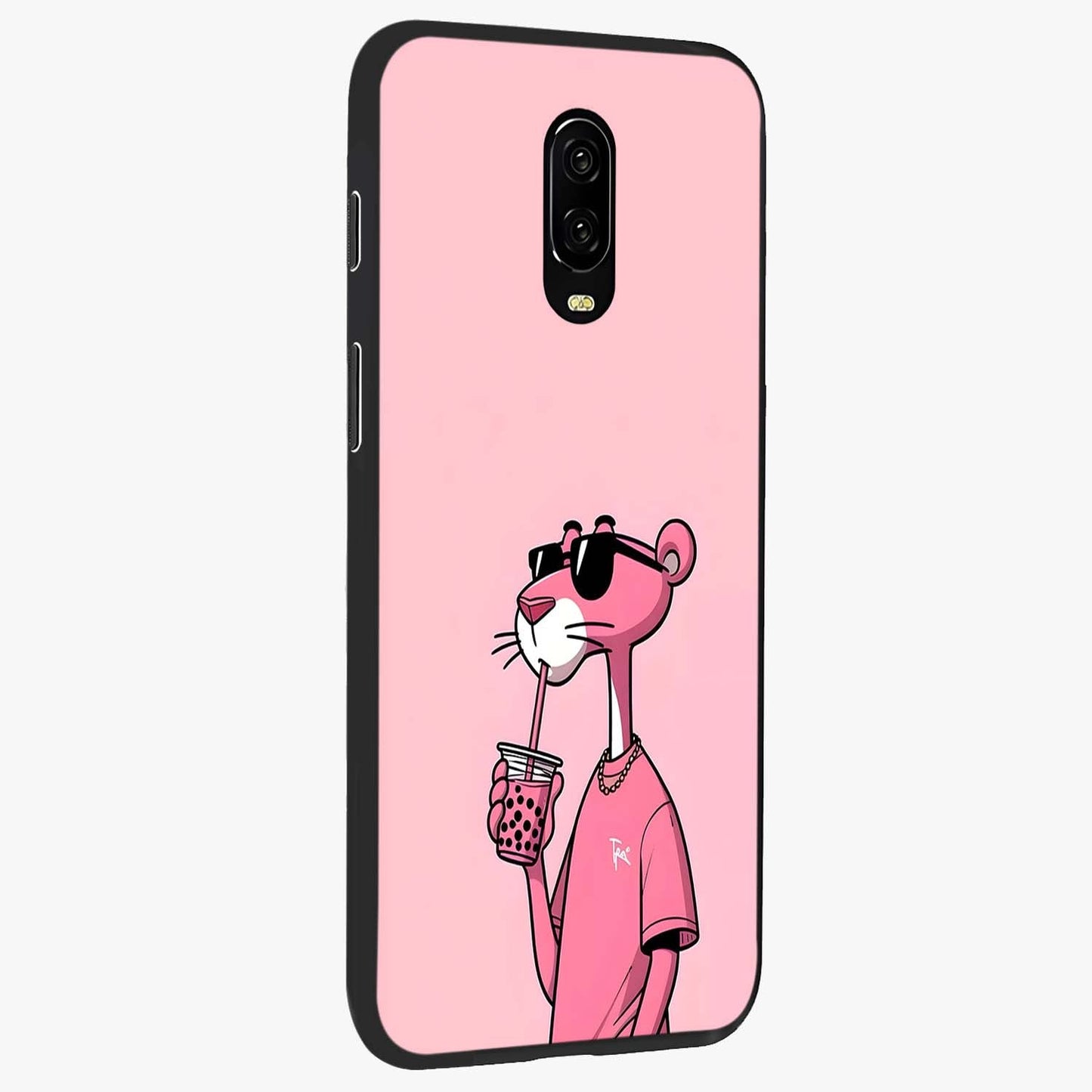 Pink Panther Glass Case upright view showcasing fun animated artwork with stylish retro cartoon theme.