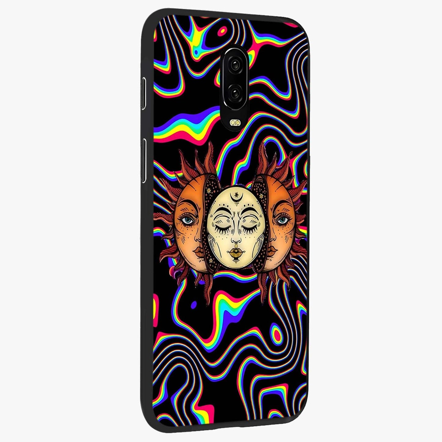 Psychedelic Sun Glass Case upright view showcasing trippy sun artwork with bold psychedelic theme.