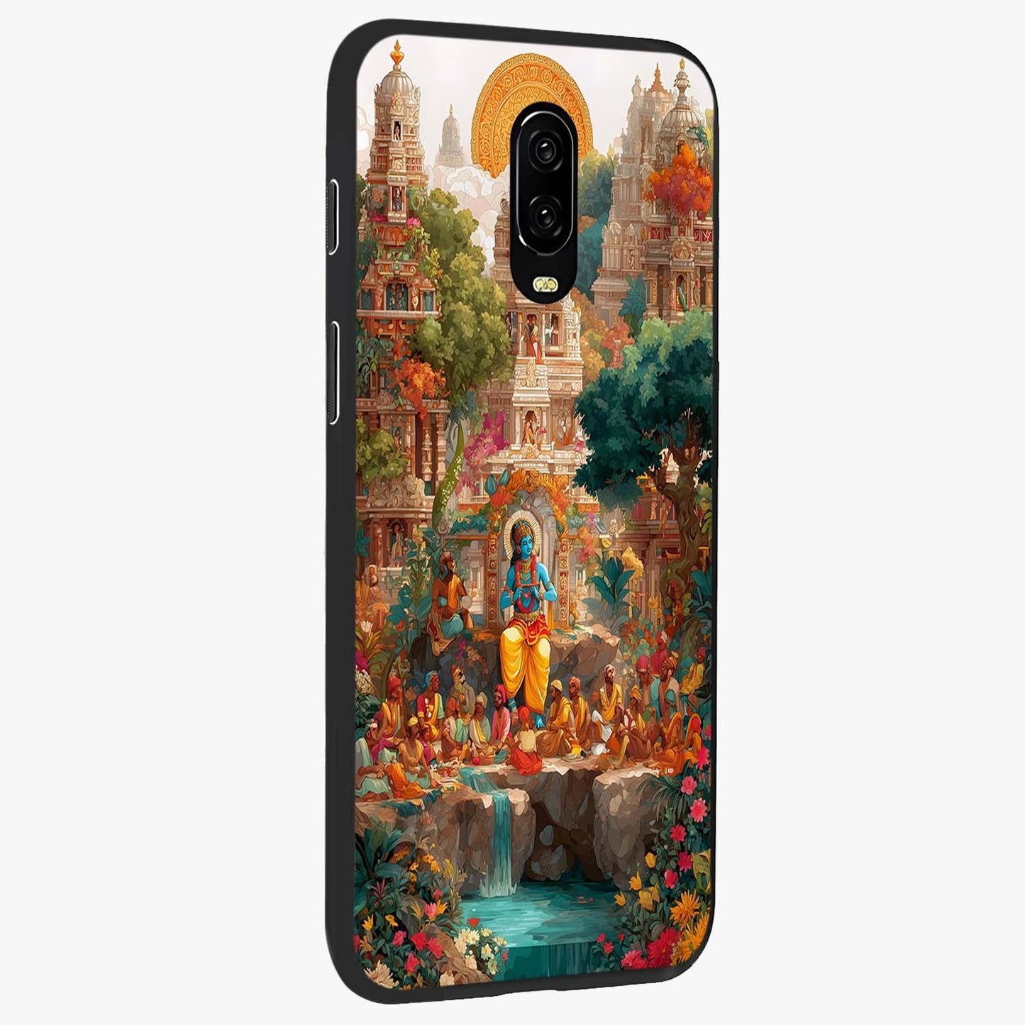 Sacred Sunlight Gods Glass Case upright view showcasing glowing divine artwork with sacred mythological theme.