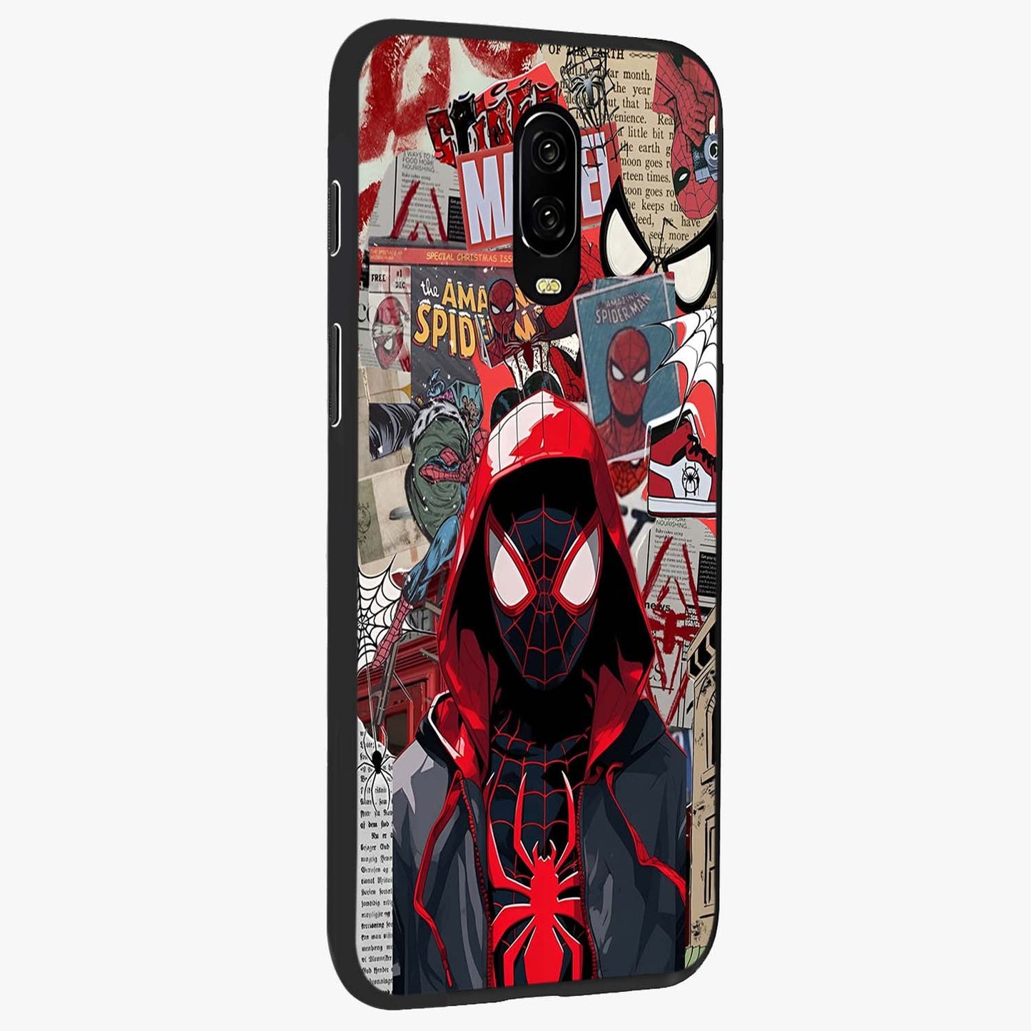 Spider Collage Street Glass Case upright view showcasing bold superhero artwork with urban street theme.