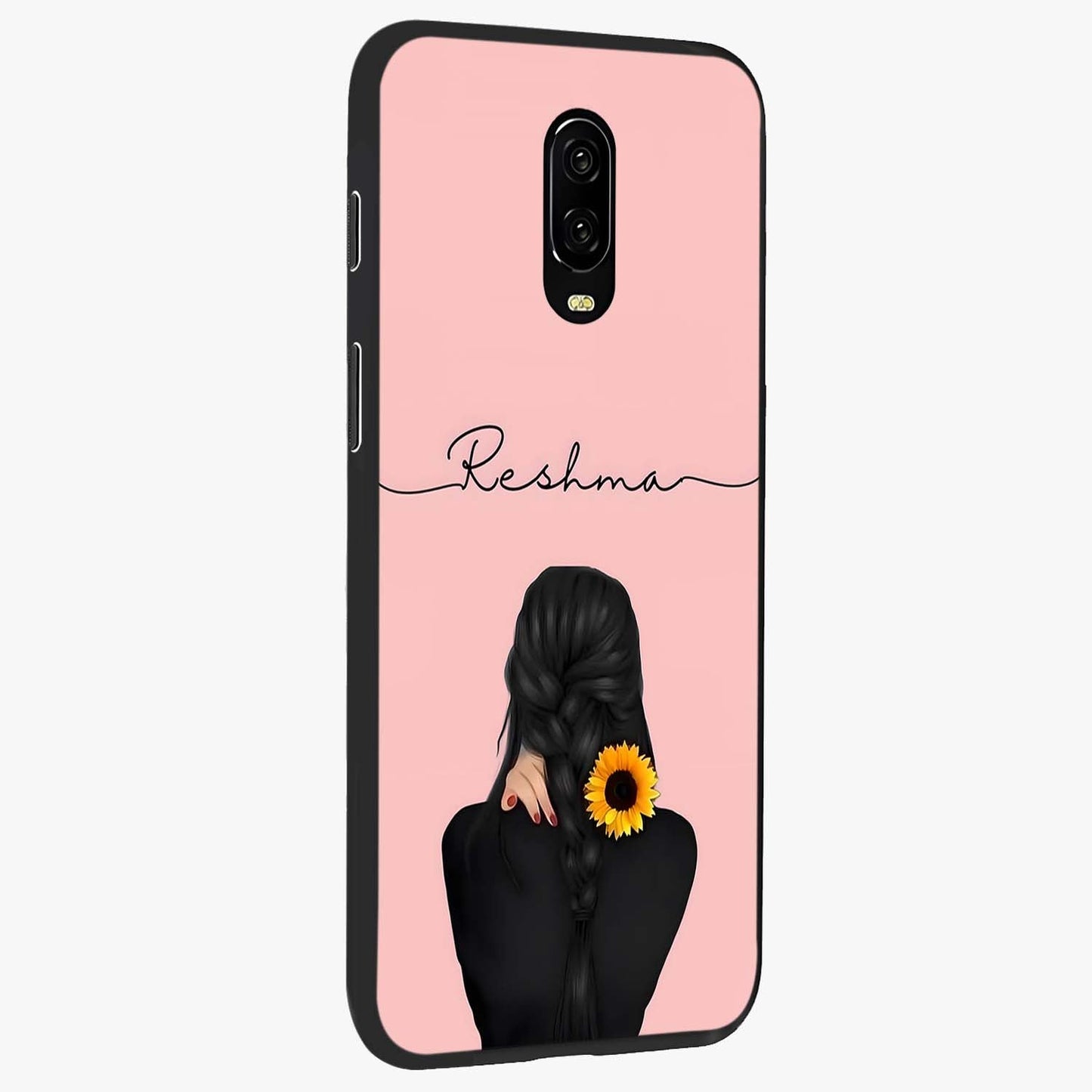 Sunflower Braid Beauty With Custom Name Glass Case upright view showcasing bright sunflower artwork with personalized floral aesthetic.