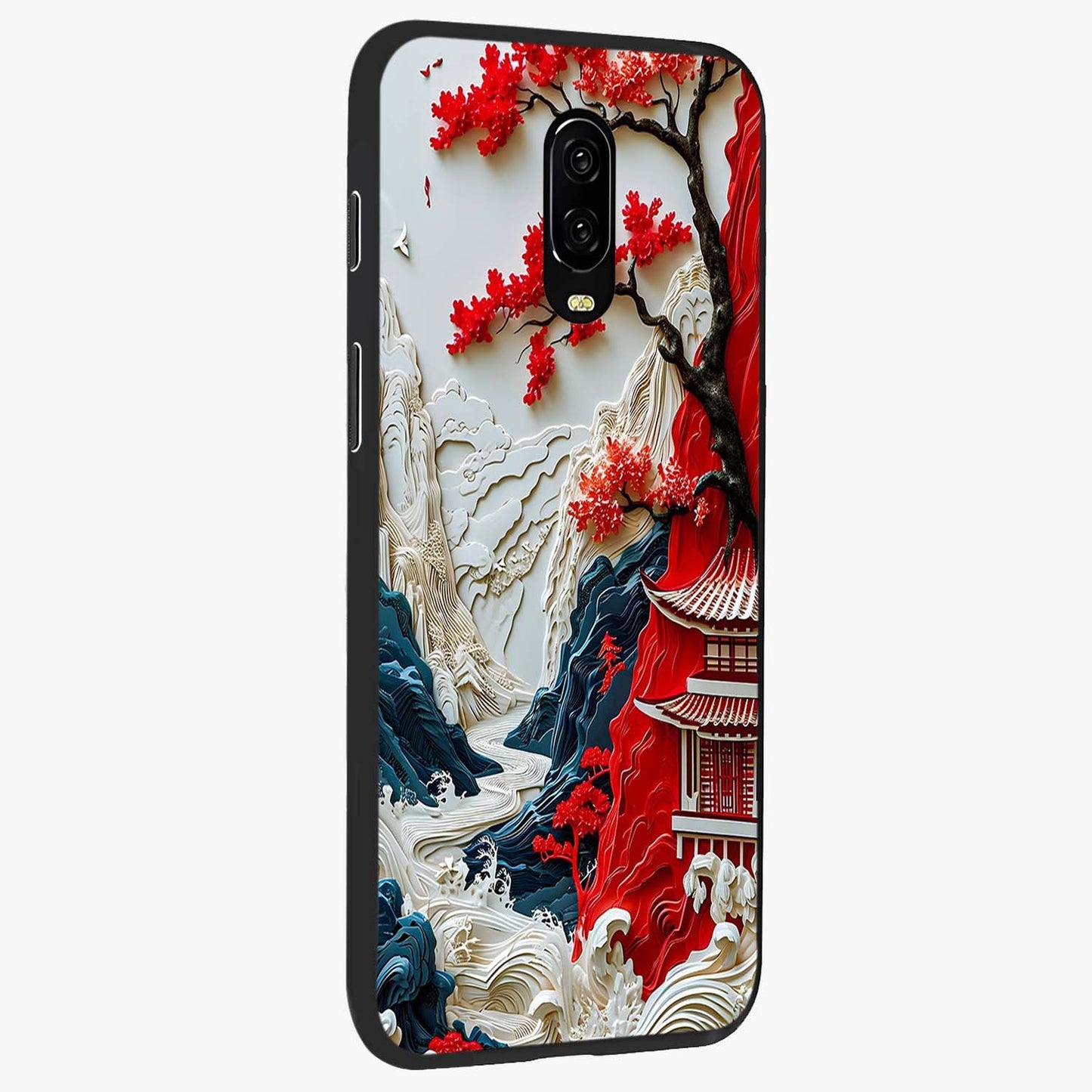 Whispers Of Sakura Waves Glass Case upright view showcasing delicate cherry blossom artwork with elegant nature theme.