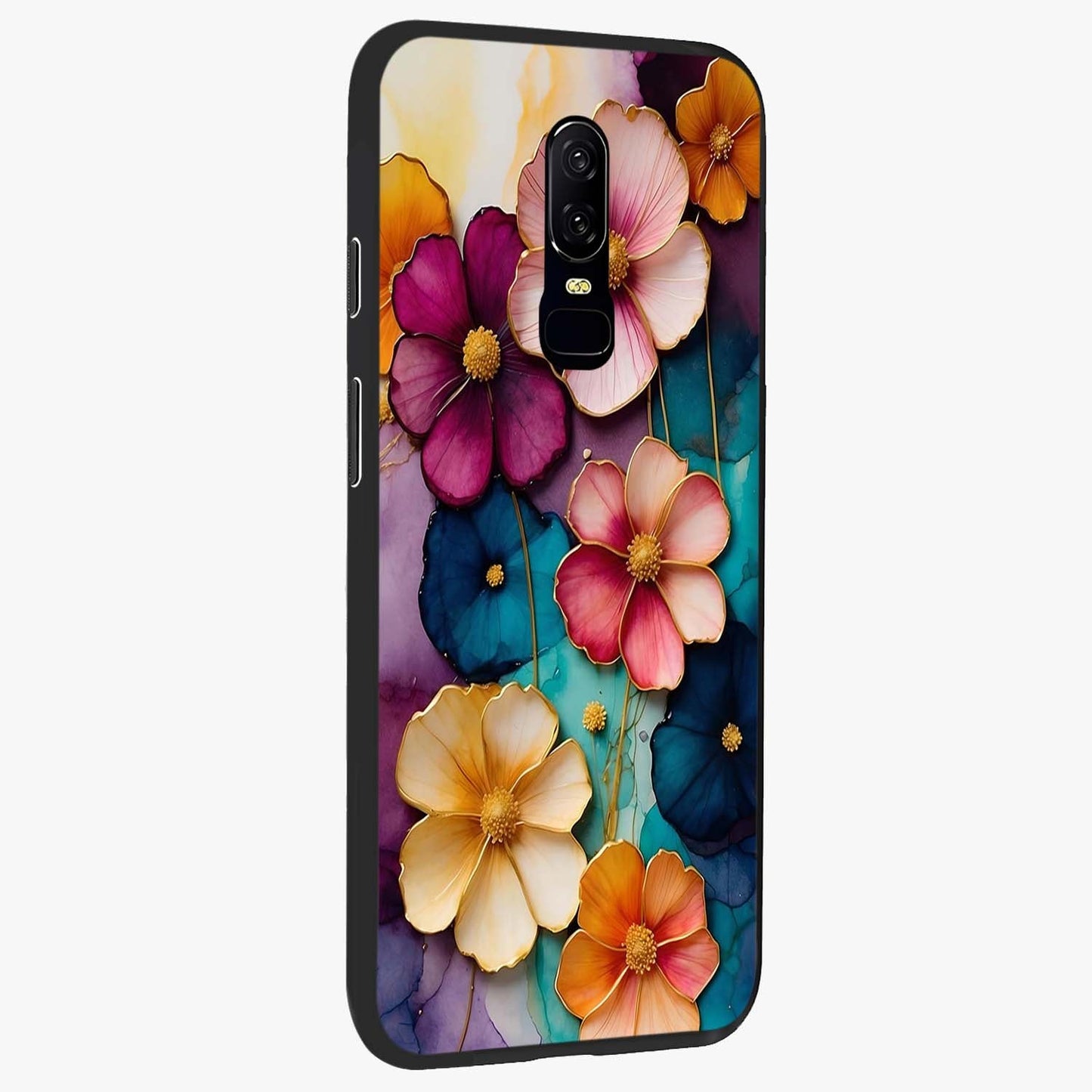 Artlyn Grace Flower Pattern Glass Case upright view showcasing graceful floral artwork with aesthetic botanical style.
