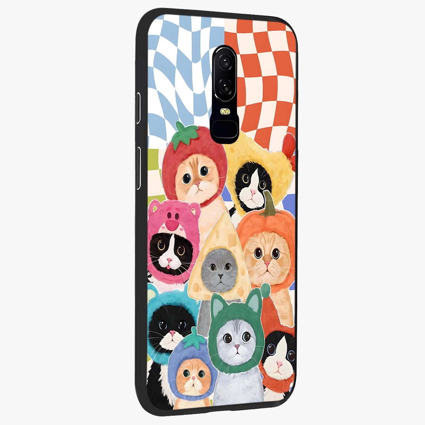 Cats in Fruits Glass Case upright view showcasing charming cat artwork with fun fruity theme.