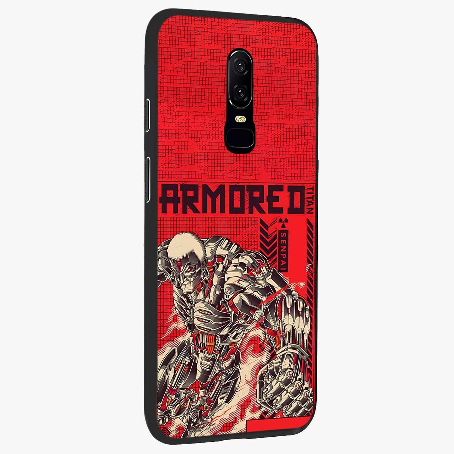 Crimson Mecha Titan Glass Case upright view showcasing dynamic robotic titan design with sci-fi inspired theme.