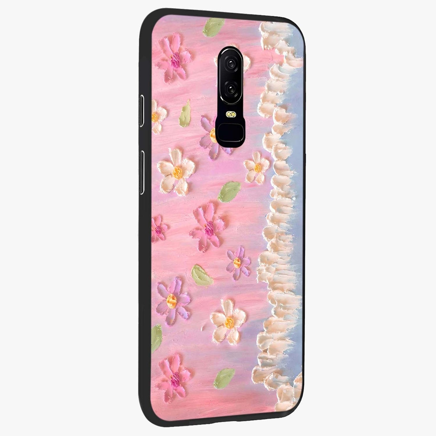 Dreamy Painted Garden Glass Case upright view showcasing vibrant floral garden artwork with artistic nature theme.