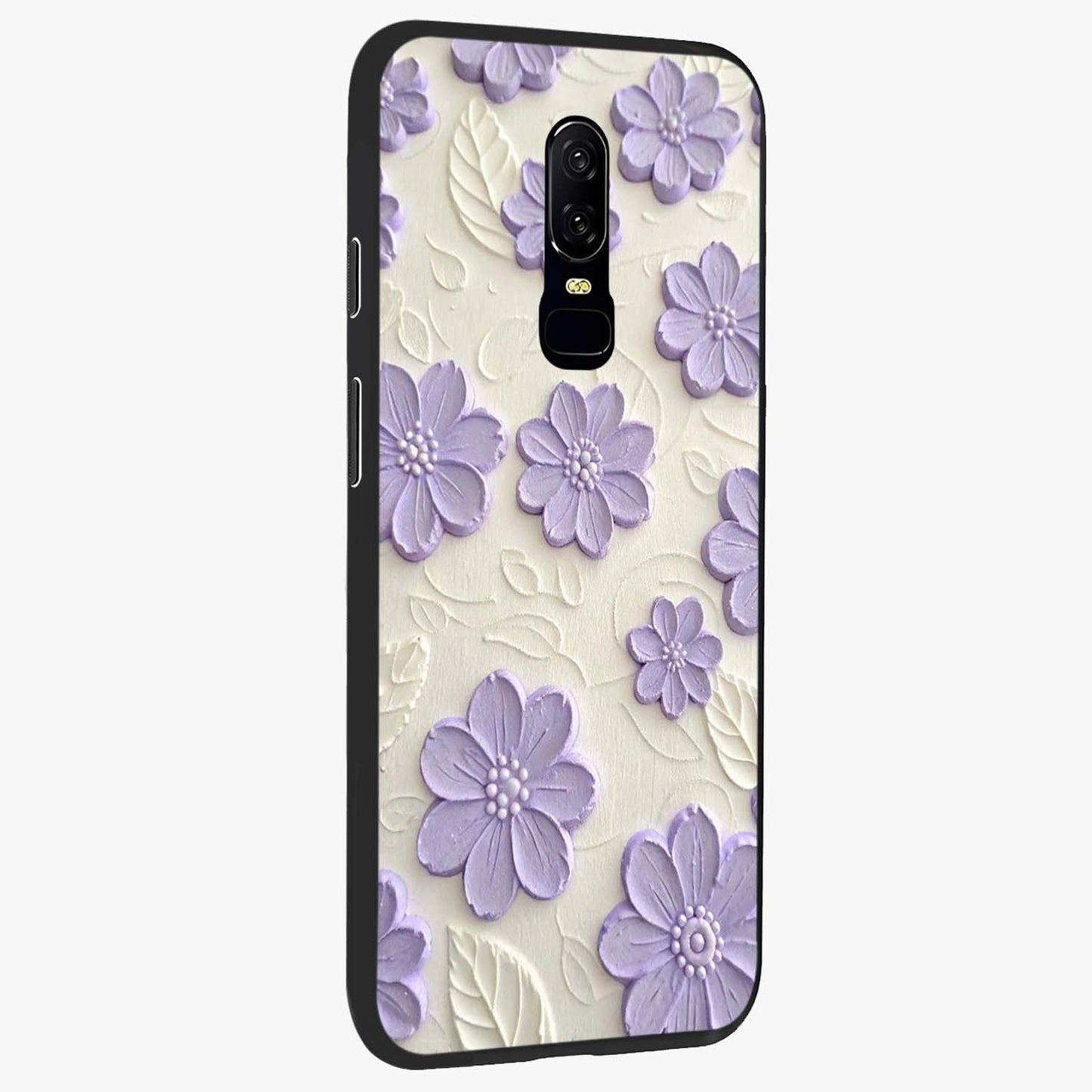 Floral Wall Art With Purple Flowers Glass Case upright view showcasing elegant purple flower artwork with decorative floral theme.