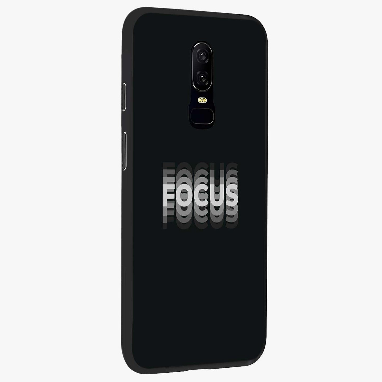 Focus Mode On Glass Case upright view showcasing strong typography statement with sleek motivational theme.