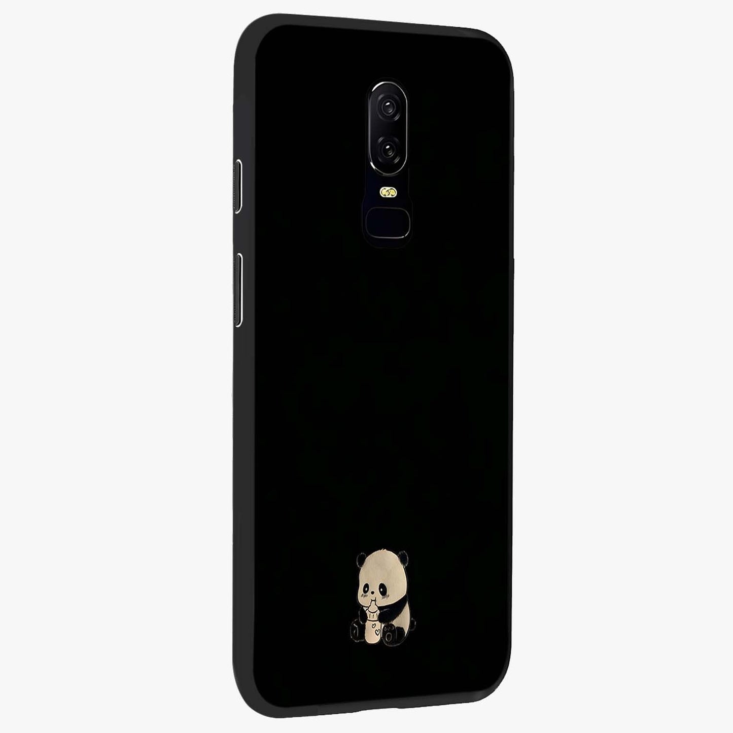 Midnight Panda Love Glass Case upright view showcasing charming panda artwork with playful romantic theme.
