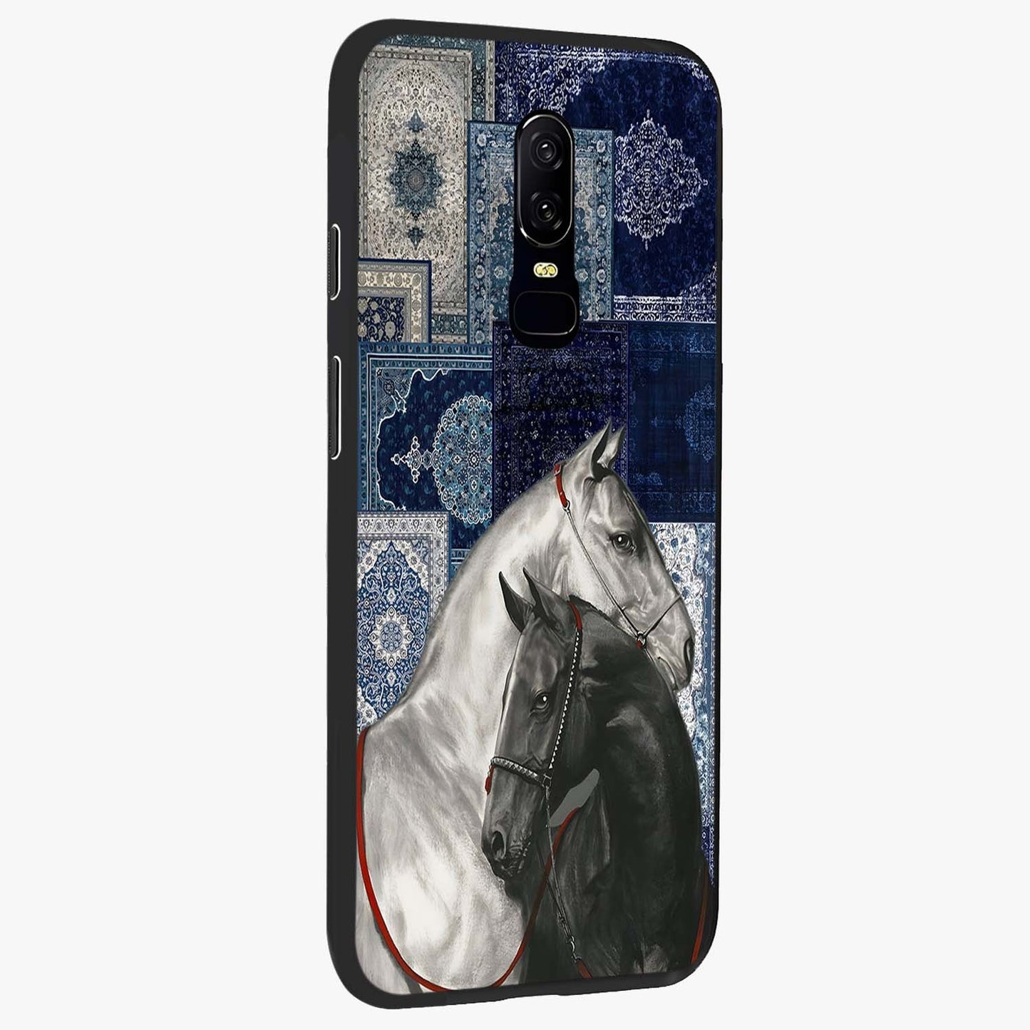 Midnight Stallion Blues Glass Case upright view showcasing dramatic horse artwork with bold artistic theme.