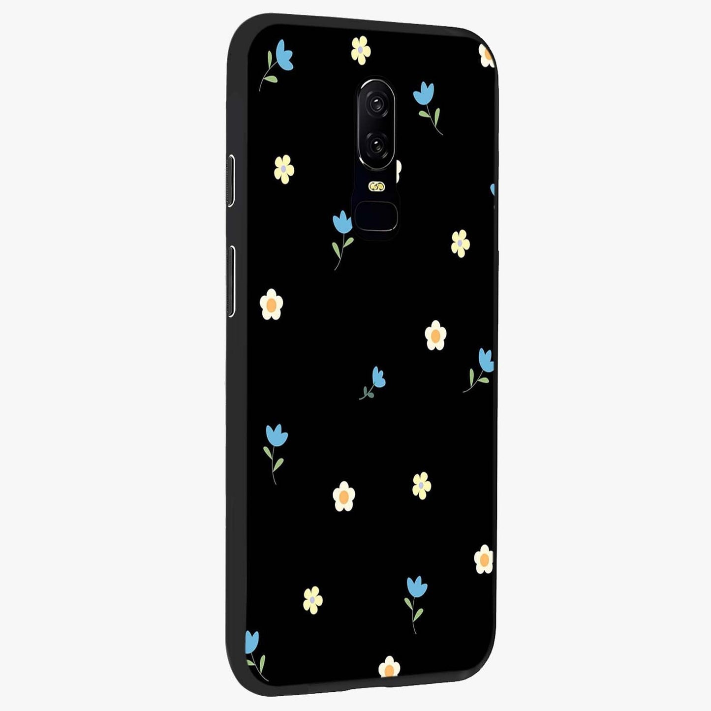 Minimal Petal Whispers Glass Case upright view showcasing elegant floral artwork with modern minimalist style.