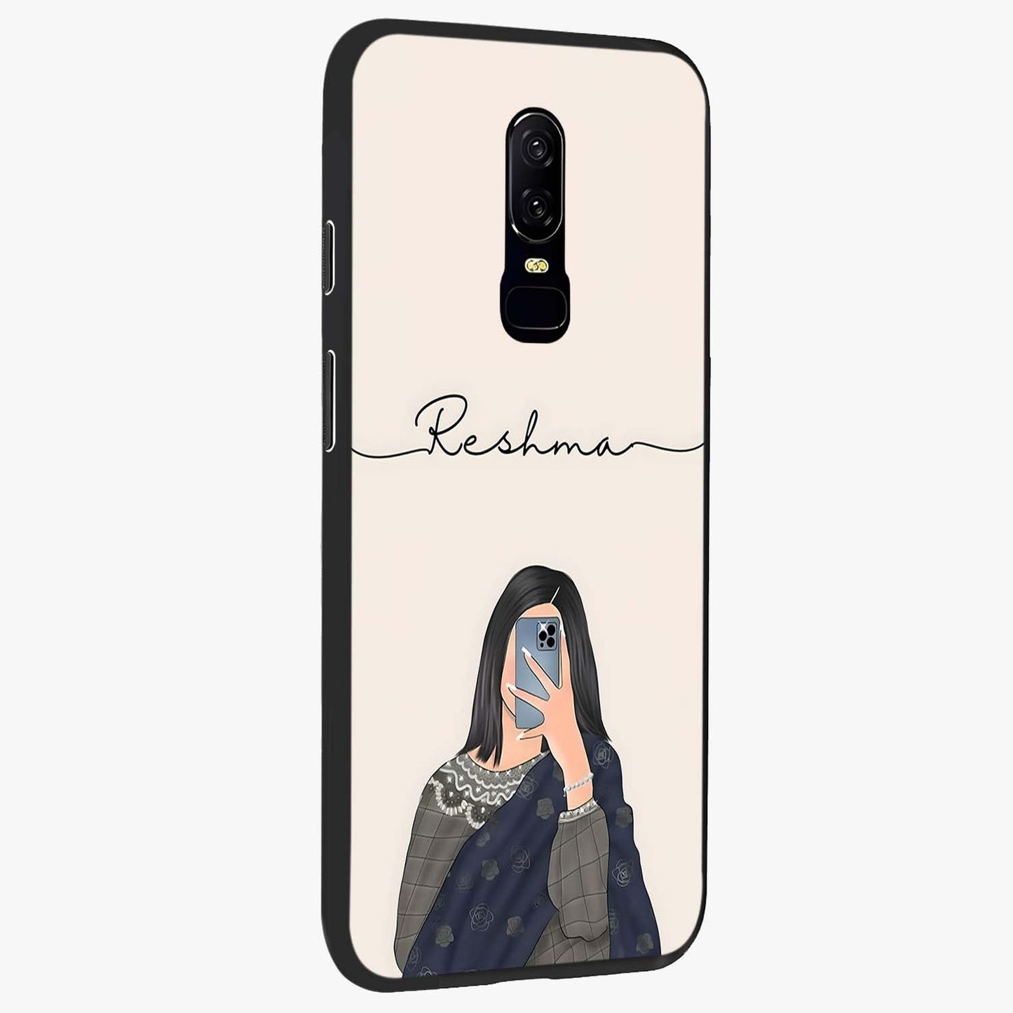 Mirror Mood Muse With Custom Name Glass Case upright view showcasing artistic mirror themed artwork with personalized aesthetic.