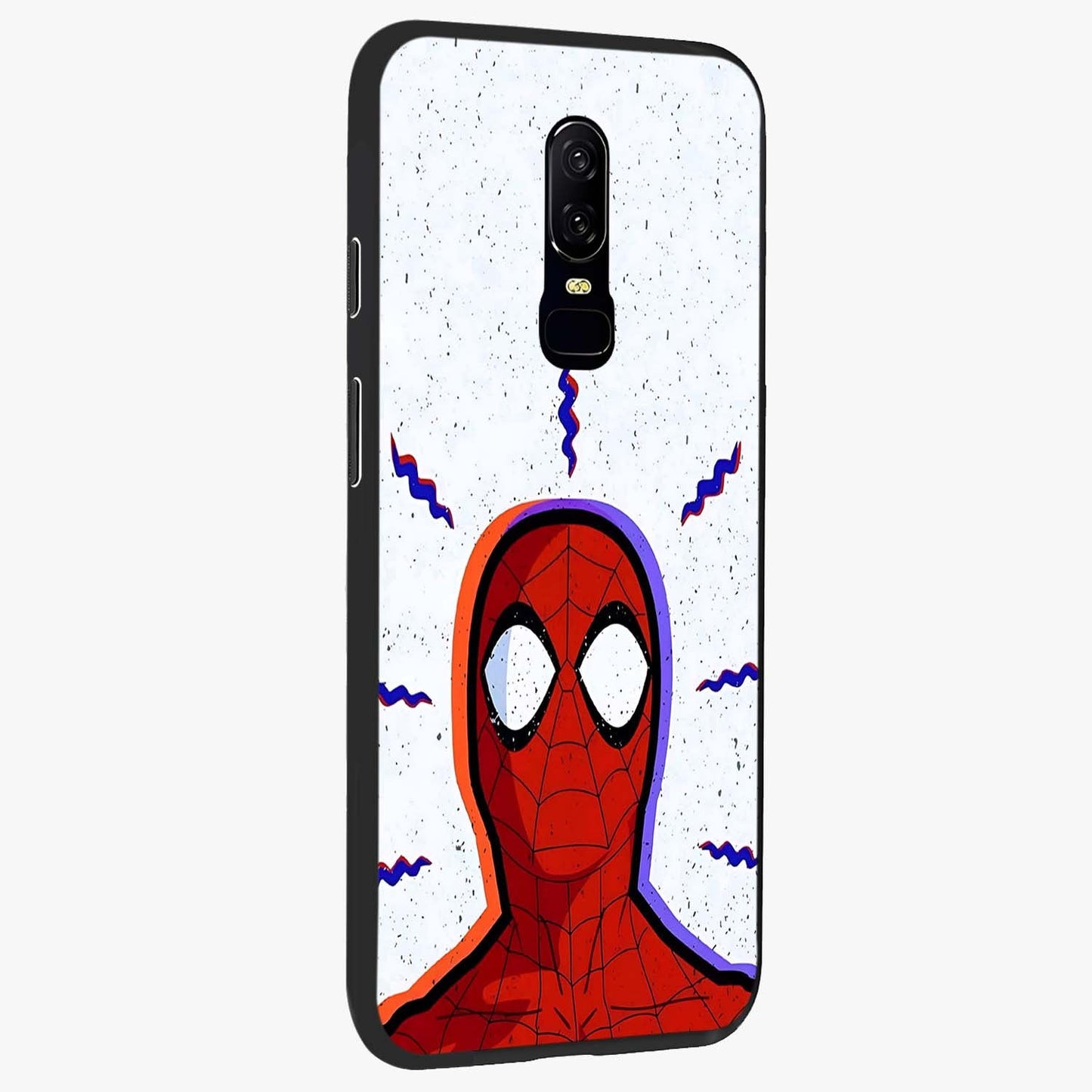 Omg Spiderman Glass Case upright view showcasing energetic superhero artwork with vibrant comic theme.