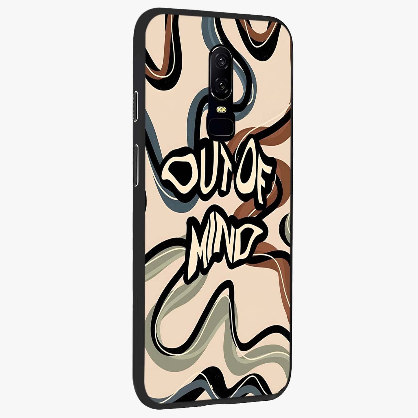 Out Of Mind Glass Case upright view showcasing striking typography artwork with edgy conceptual theme.