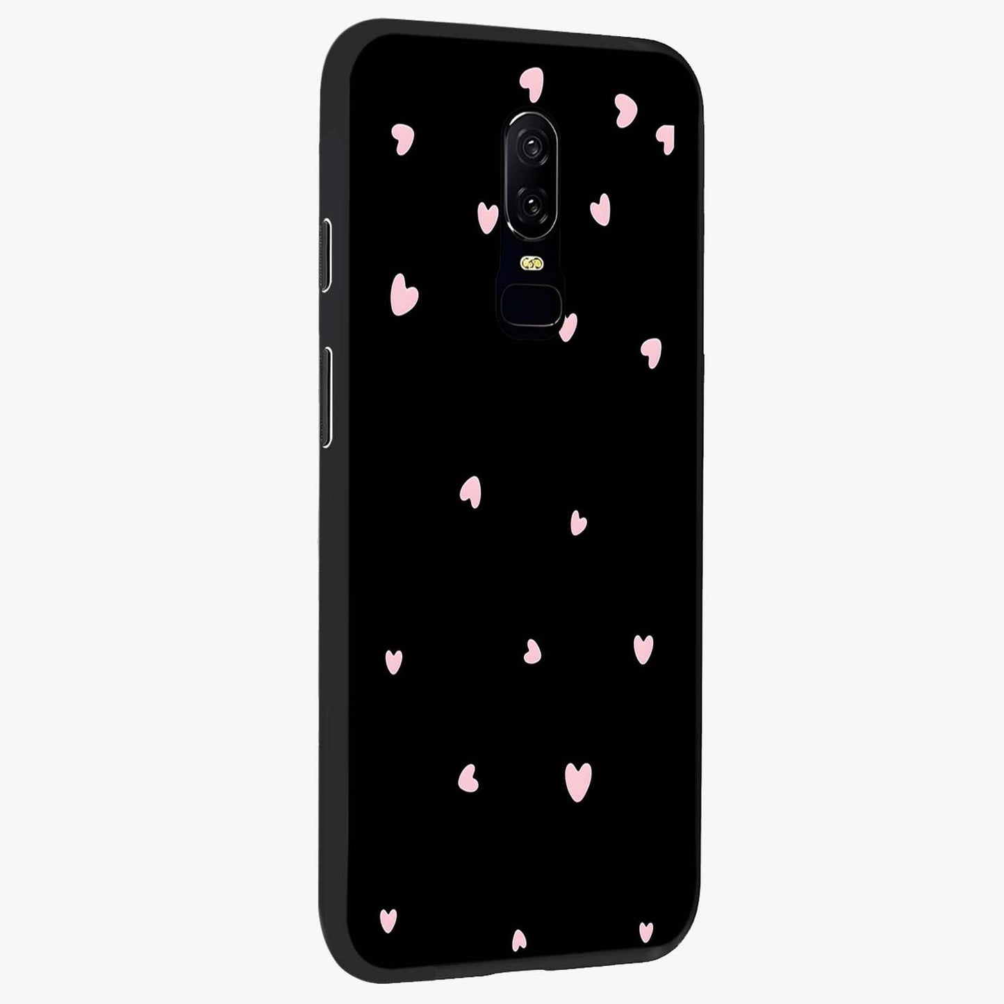 Pink Love Drops Glass Case upright view showcasing charming heart drop artwork with romantic playful theme.