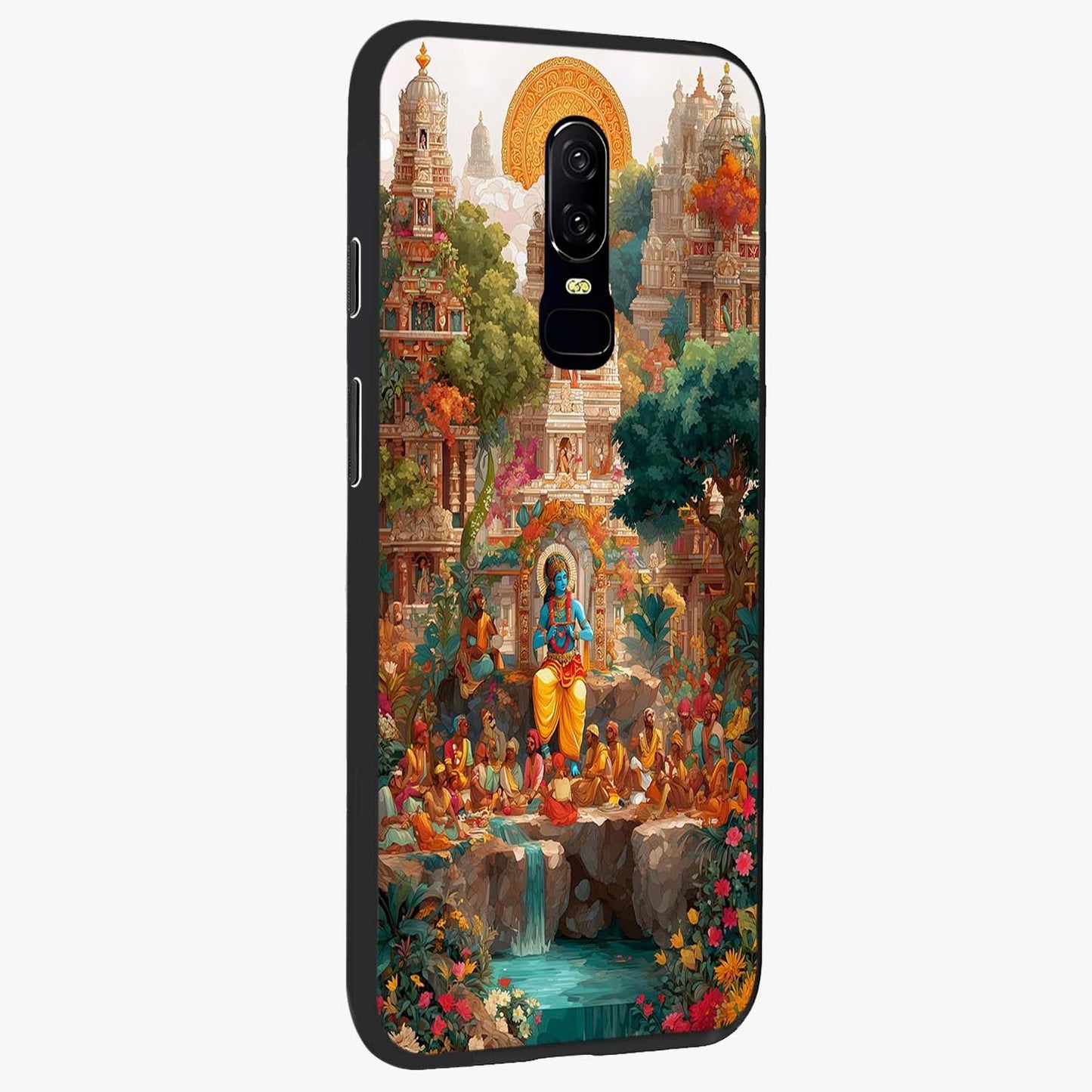 Sacred Sunlight Gods Glass Case upright view showcasing glowing divine artwork with sacred mythological theme.