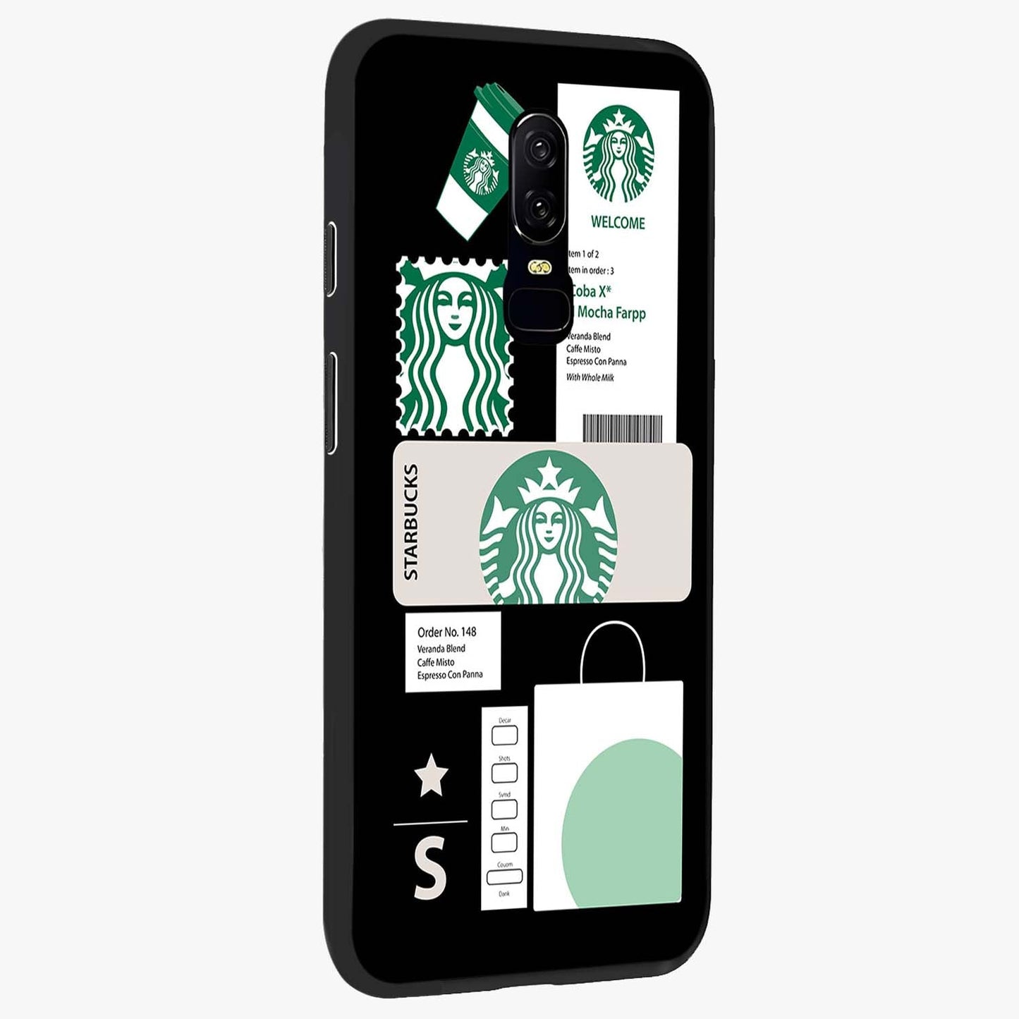 Starbucks Mocha Glass Case upright view showcasing trendy coffee inspired artwork with modern lifestyle theme.