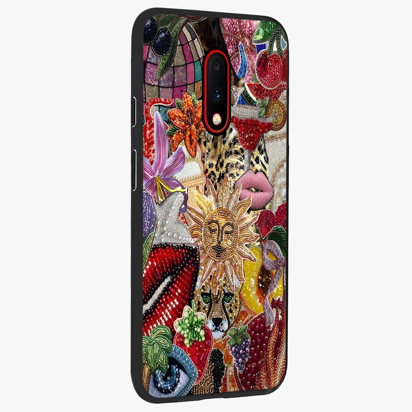 Beaded Fashion Jungle Glass Case upright view showcasing tropical jungle aesthetic with decorative bead elements.