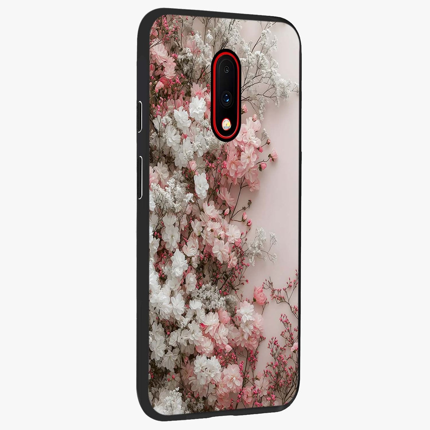 Blush Blossom Cloud Glass Case upright view showcasing calm floral cloud artwork with gentle dreamy theme.