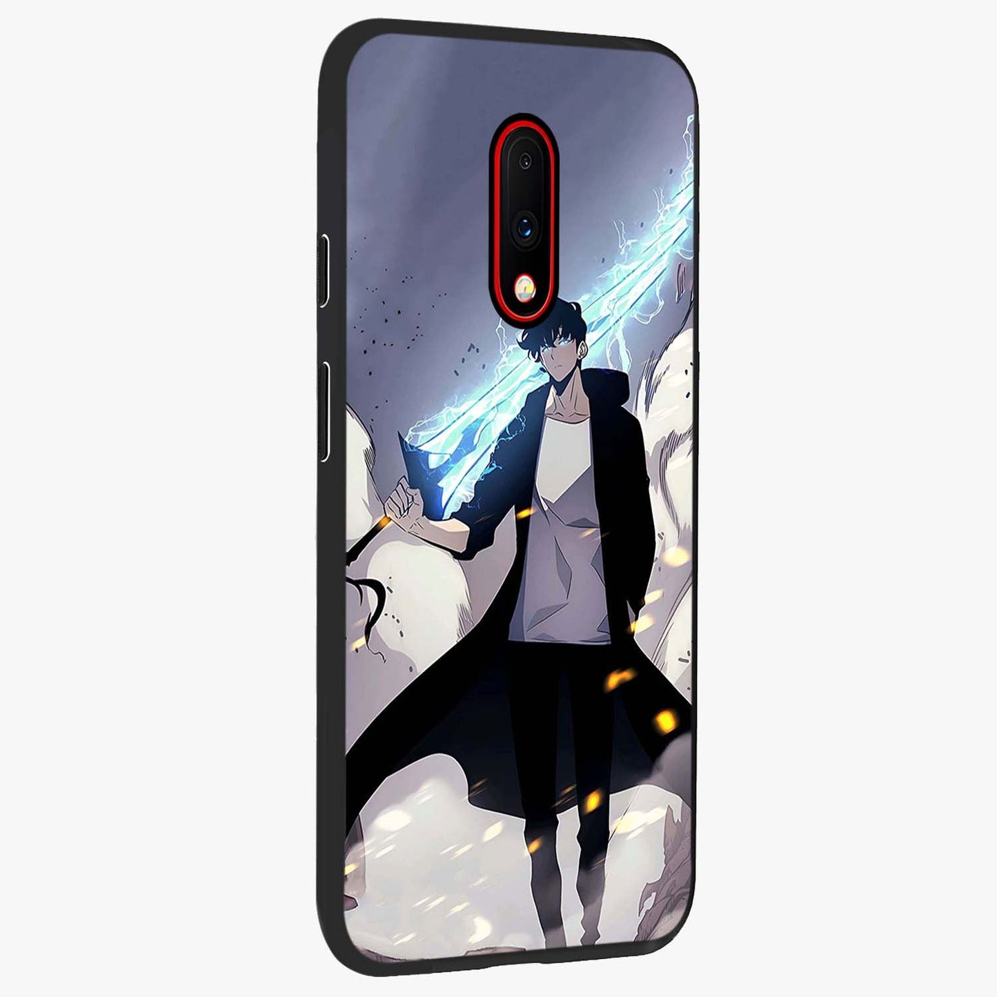 Dark Lightning Anime Warrior Glass Case upright view showcasing dramatic warrior artwork with dark lightning aesthetic.