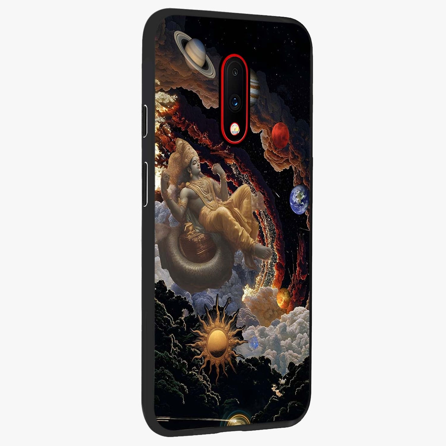 Galactic Divine God Glass Case upright view showcasing mystical divine artwork with dramatic cosmic theme.