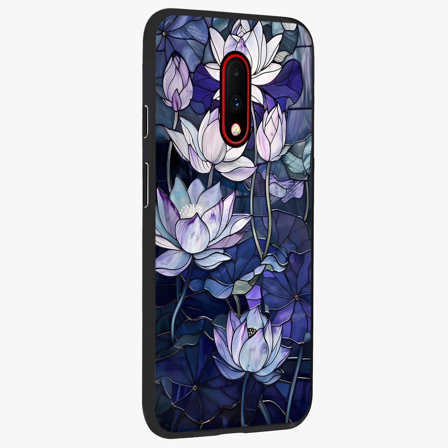 Gloss Petal Rush Glass Case upright view showcasing dynamic floral petal artwork with modern botanical theme.