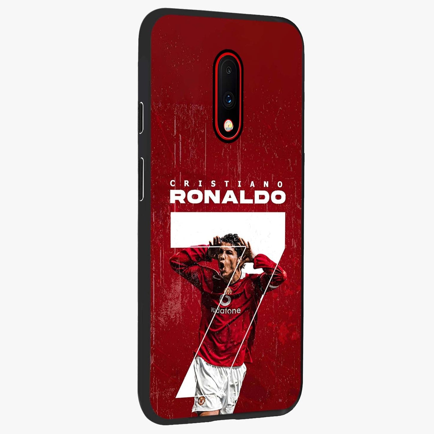 Goal Celebration Legacy Glass Case upright view showcasing dynamic football inspired artwork with victory celebration aesthetic.
