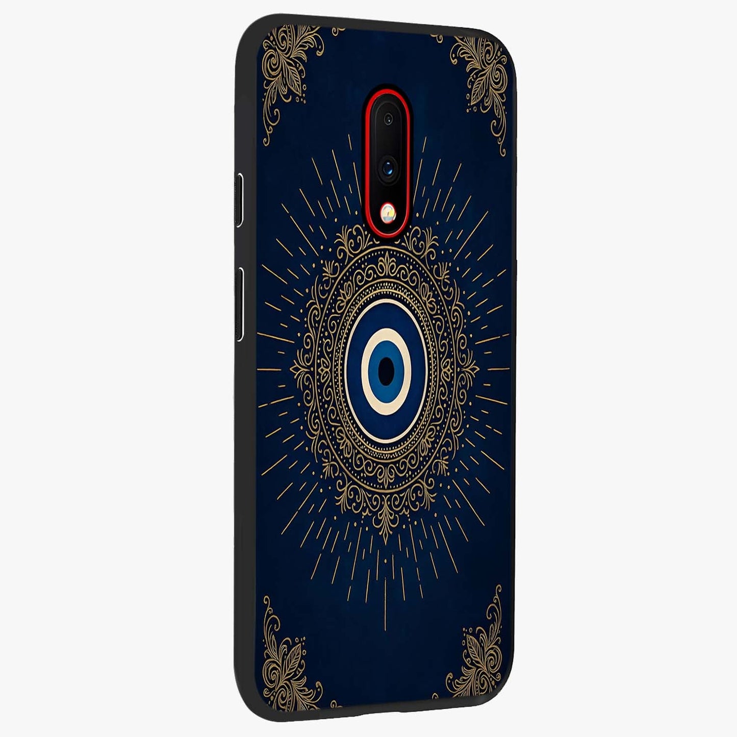 Golden Celestial Charm Glass Case upright view showcasing radiant celestial artwork with elegant golden theme.