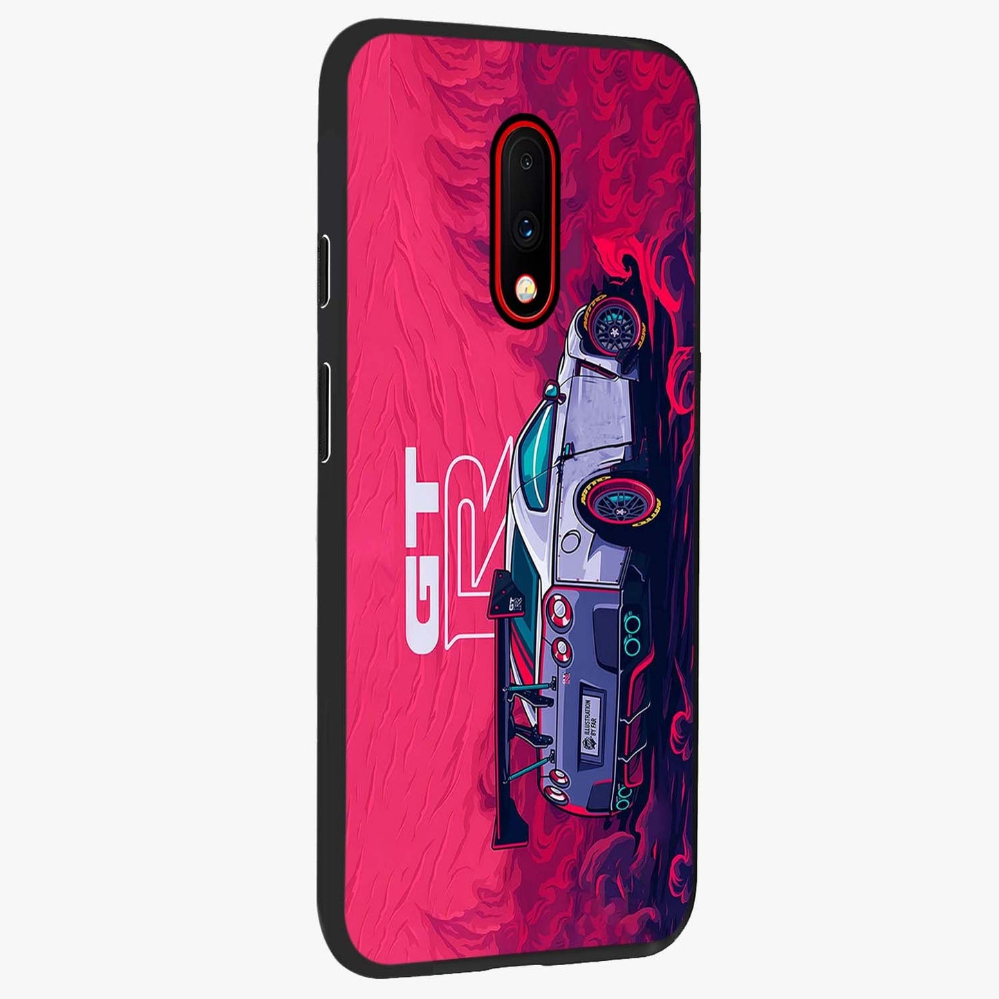 GT-R Car Pattern Glass Case upright view showcasing dynamic car pattern artwork with modern sports theme.