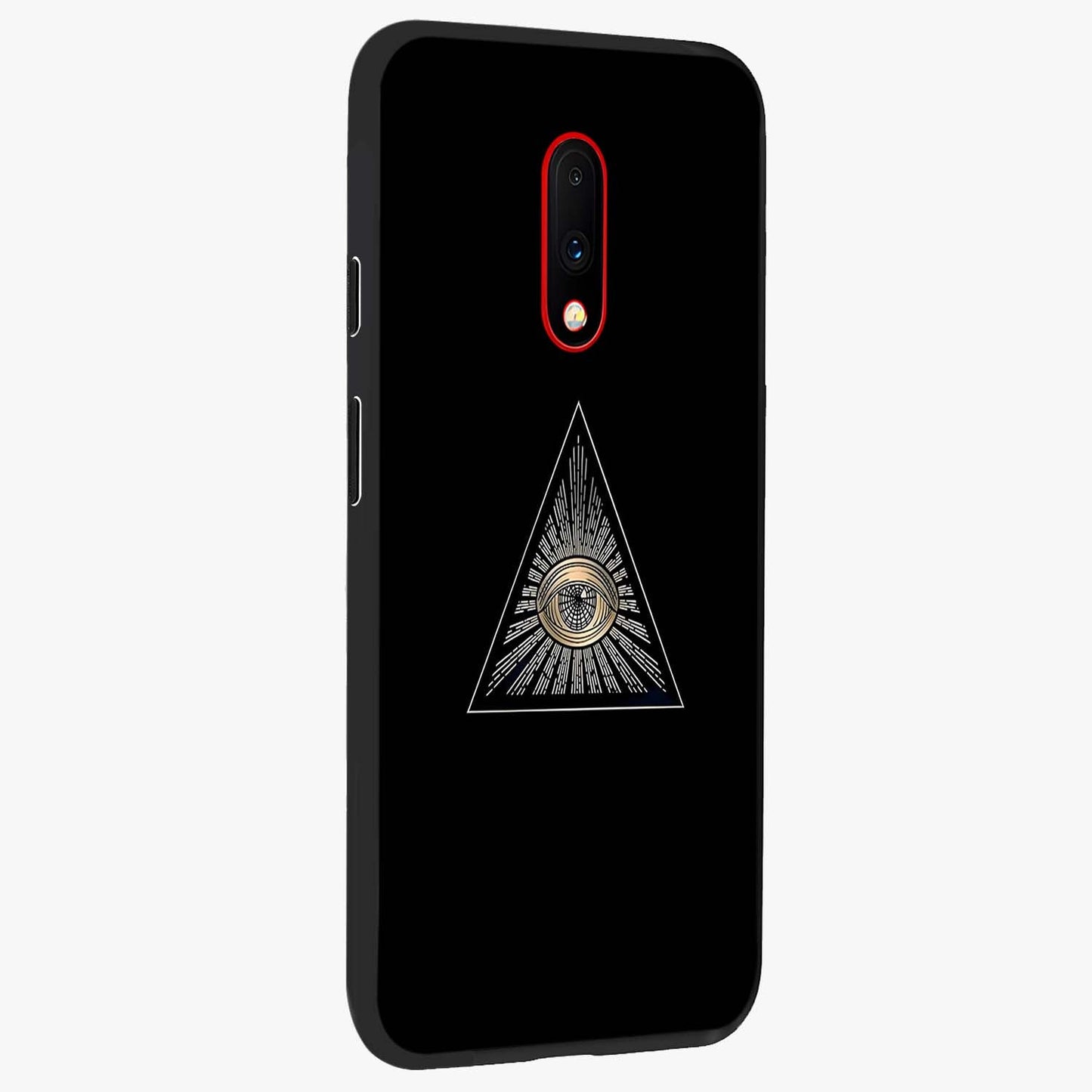 Illuminati Evil Glass Case upright view showcasing striking illuminati artwork with mysterious symbolic theme.