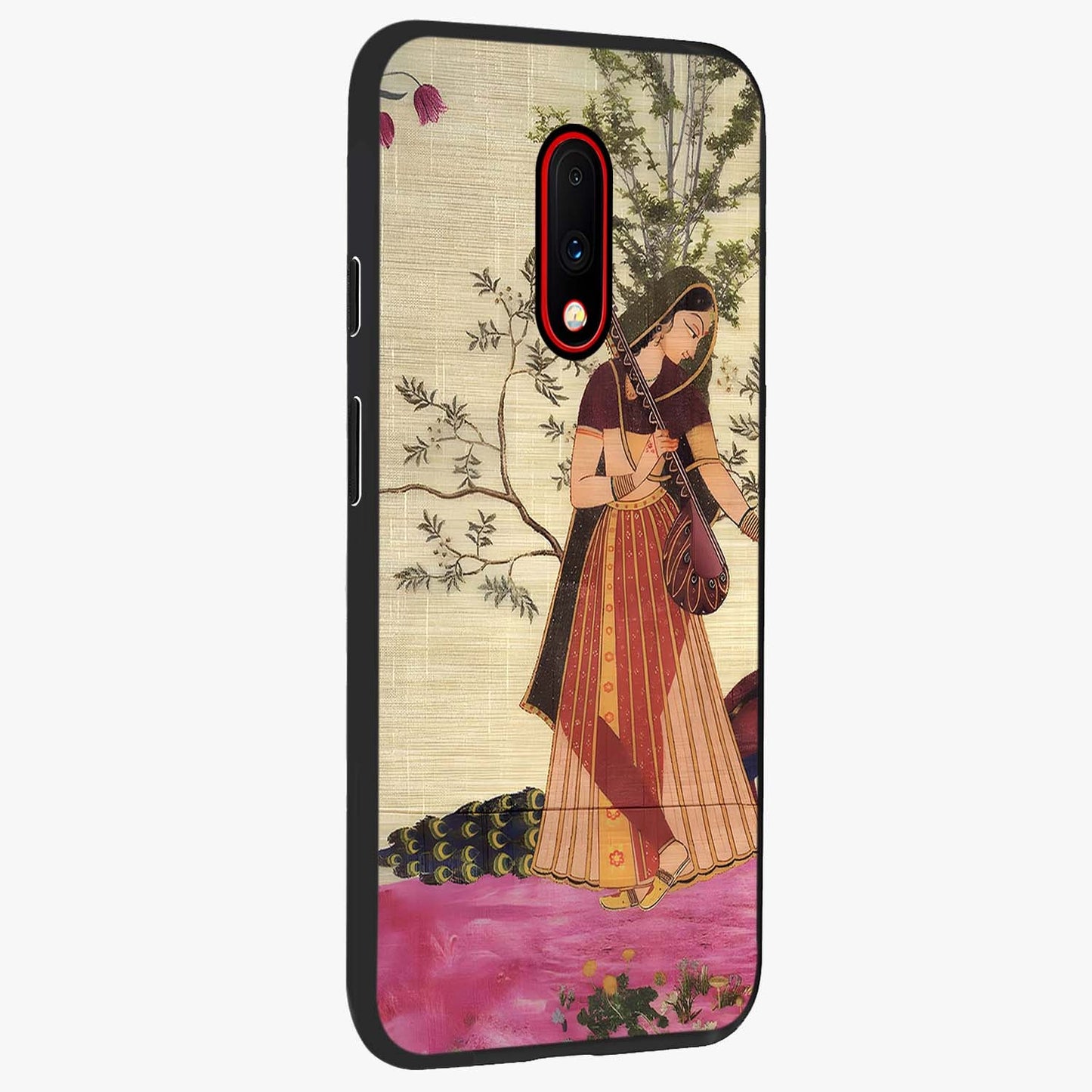 Lady With Veena Art Glass Case upright view showcasing classical veena artwork with traditional artistic theme.
