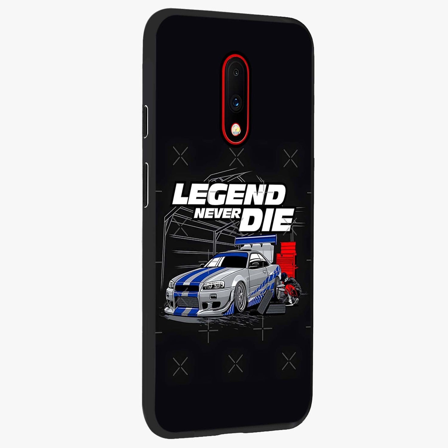 Midnight Racing Legacy Glass Case upright view showcasing powerful racing artwork with modern sports theme.