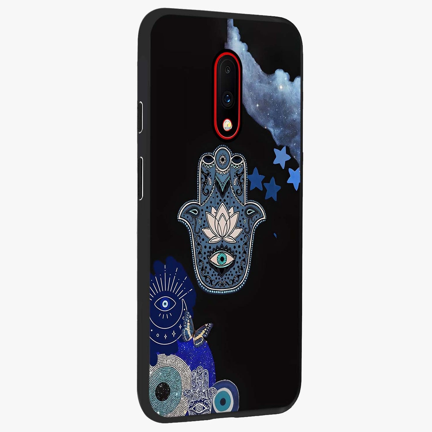 Mystic Hand Aura Glass Case upright view showcasing symbolic hand artwork with mystical energy theme.