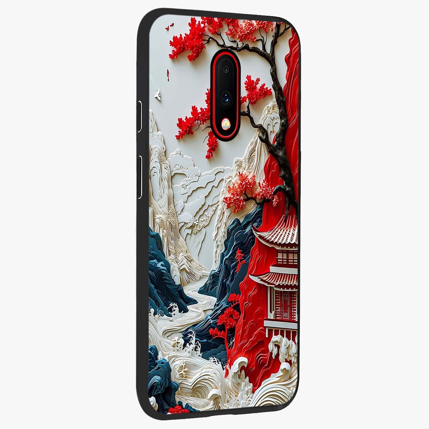 Whispers Of Sakura Waves Glass Case upright view showcasing delicate cherry blossom artwork with elegant nature theme.