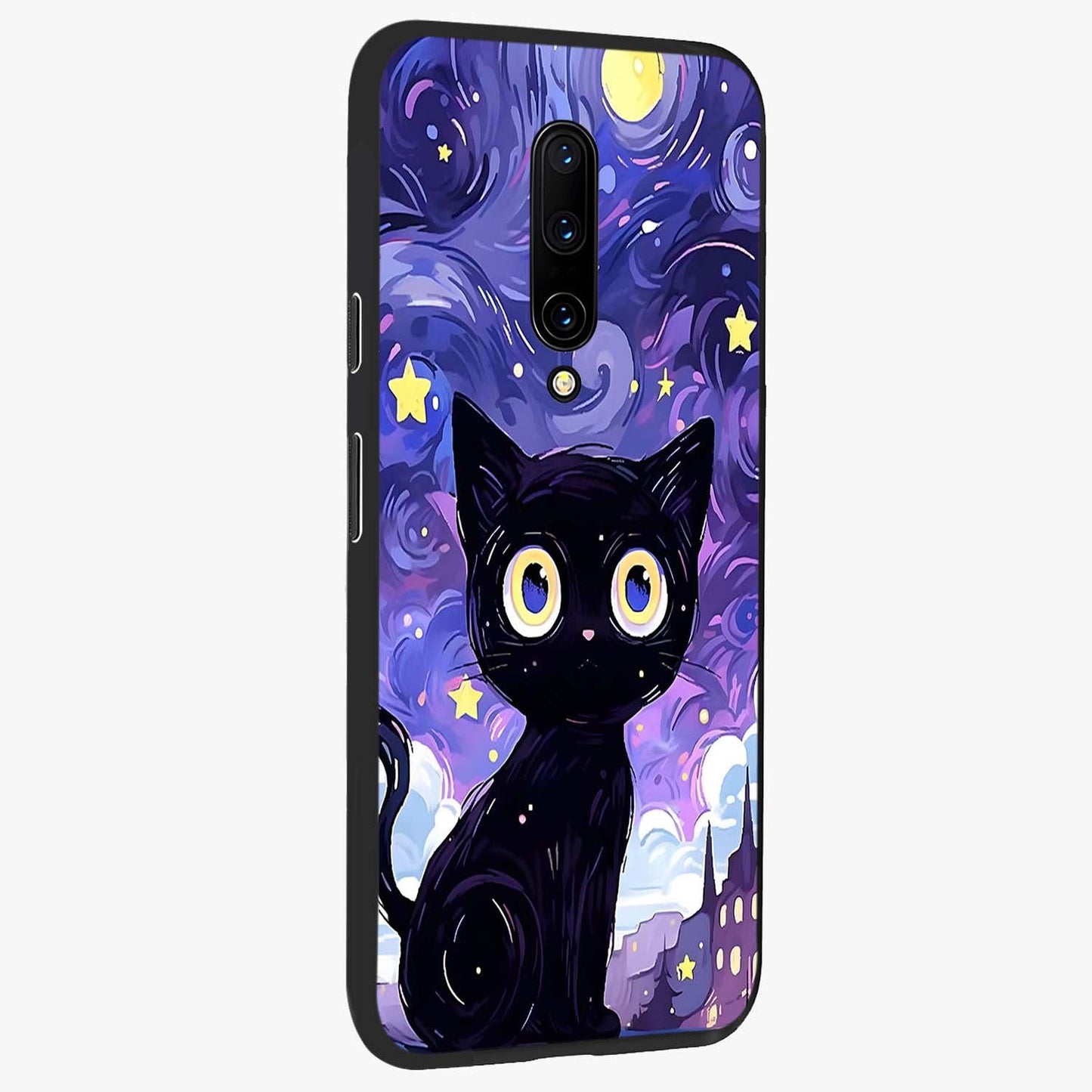 Abstract Cat Art Glass Case upright view showcasing creative feline illustration and aesthetic artistic style.